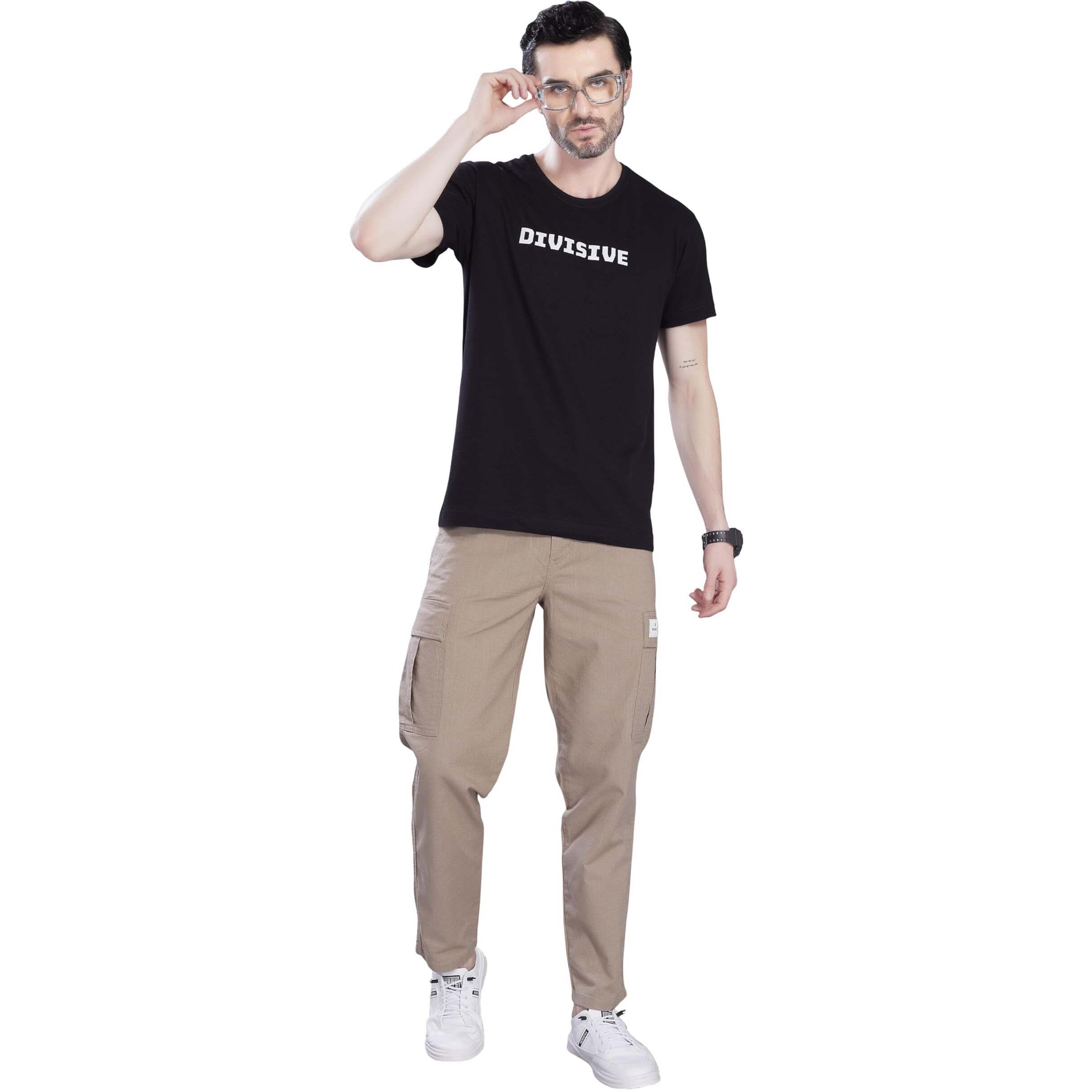 Divisive Men's Loose Fit Linen Blend Cotton Cargo Pants (Dcr261_36_Camel)