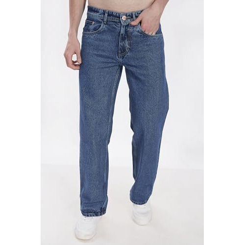 Divisive Men's Baggy Loose Fit Cotton Denim Jeans (Djns50_34_Blue)