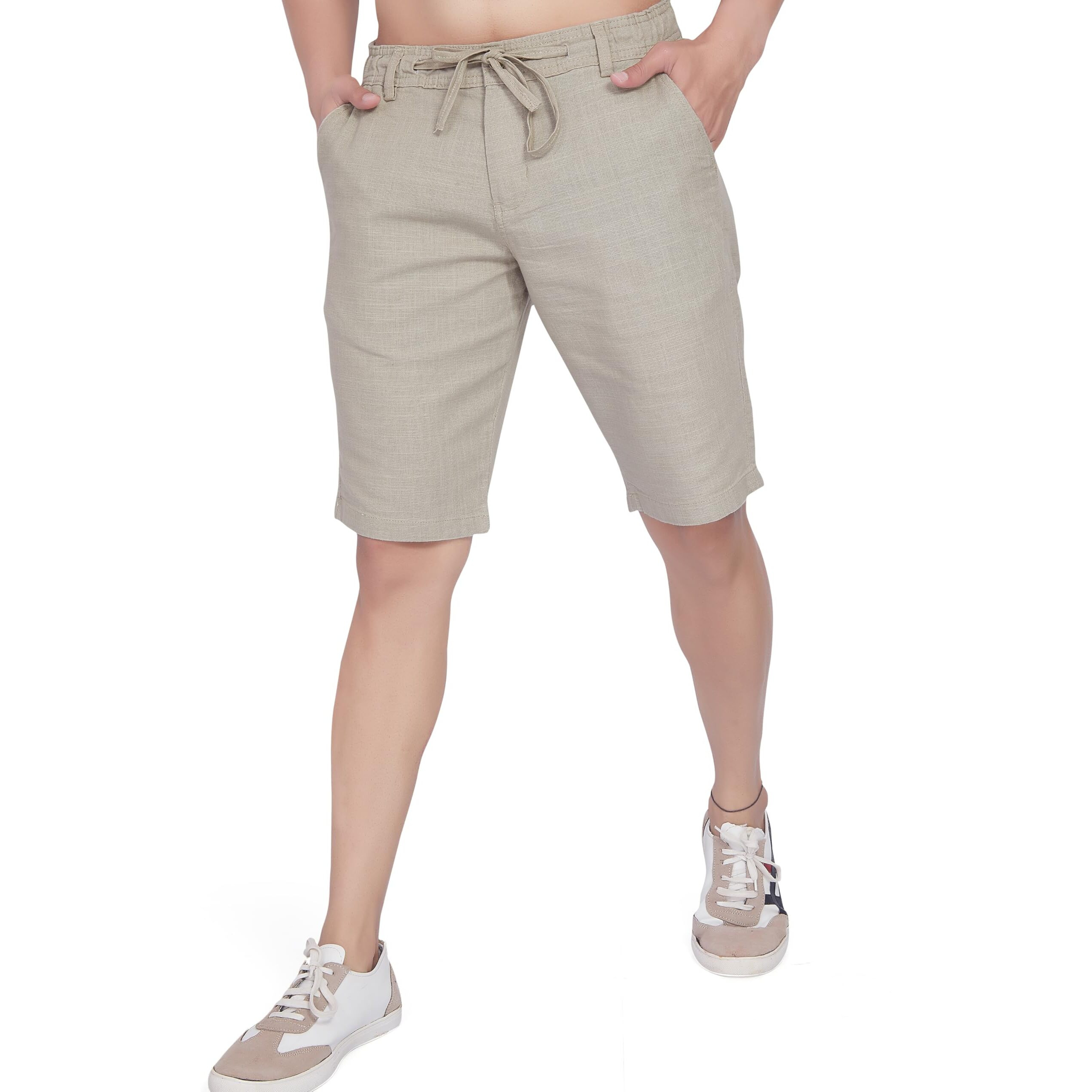 Divisive Men's Relaxed Fit Cotton Linen Blend Shorts (Dsrt9_36_Ecru)