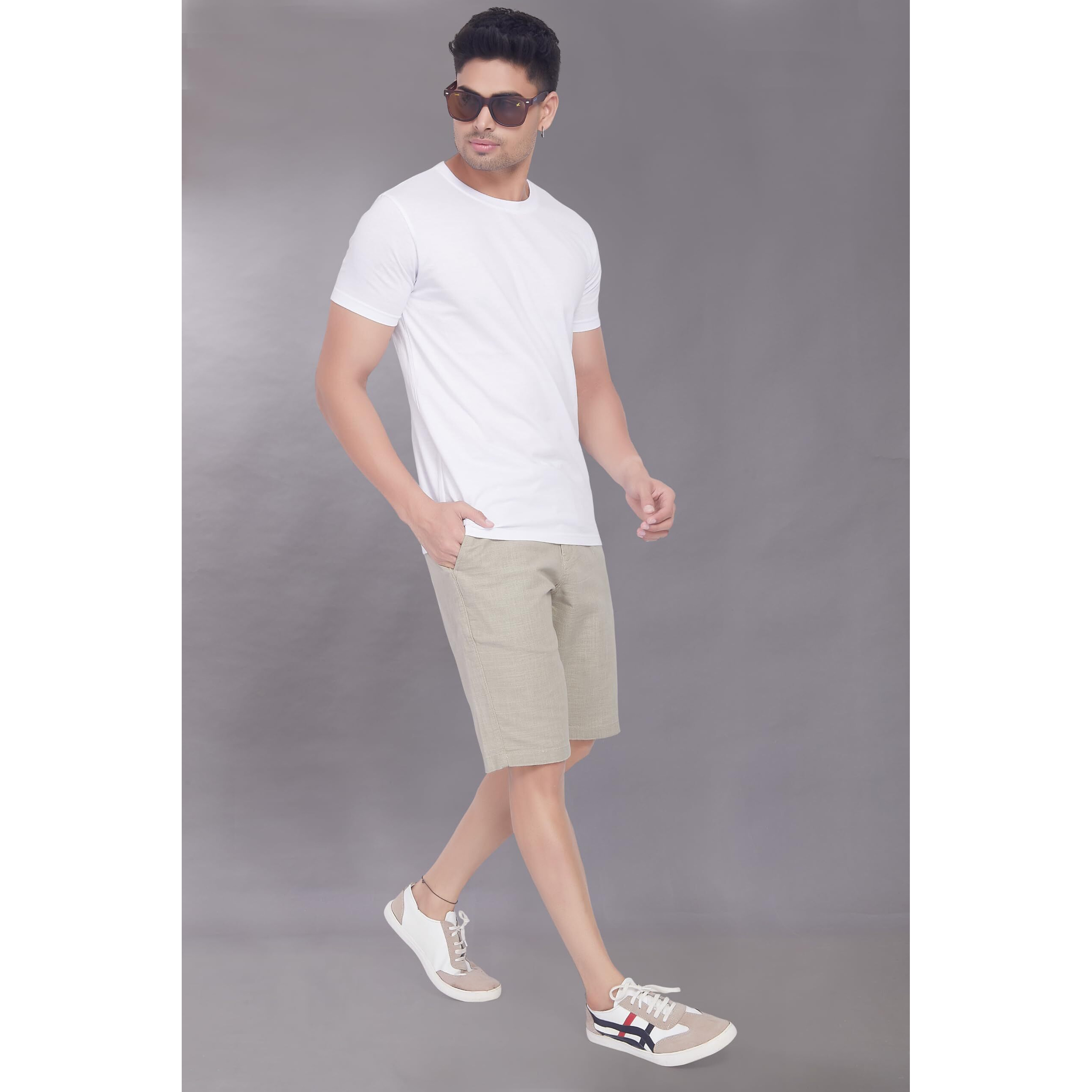 Divisive Men's Relaxed Fit Cotton Linen Blend Shorts (Dsrt9_36_Ecru)