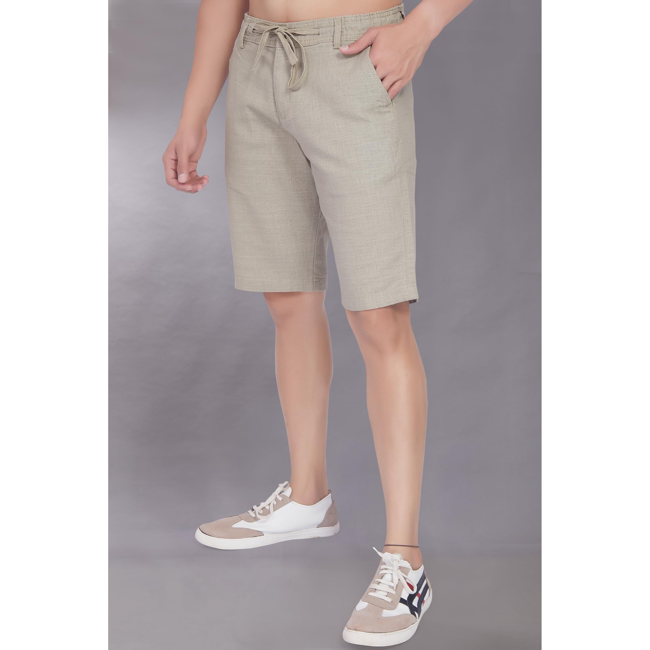Divisive Men's Relaxed Fit Cotton Linen Blend Shorts (Dsrt9_36_Ecru)