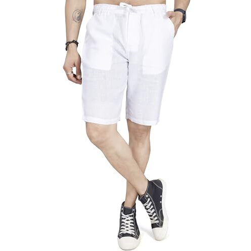 Divisive Men's Relaxed Fit Poly Linen Shorts (Dsrt105_30_White)