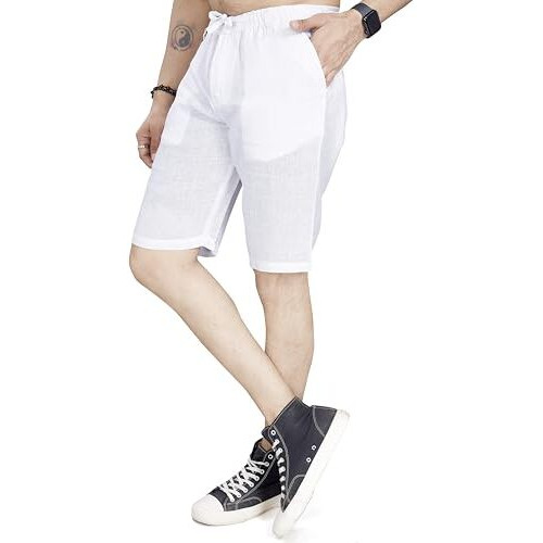 Divisive Men's Relaxed Fit Poly Linen Shorts (Dsrt105_30_White)