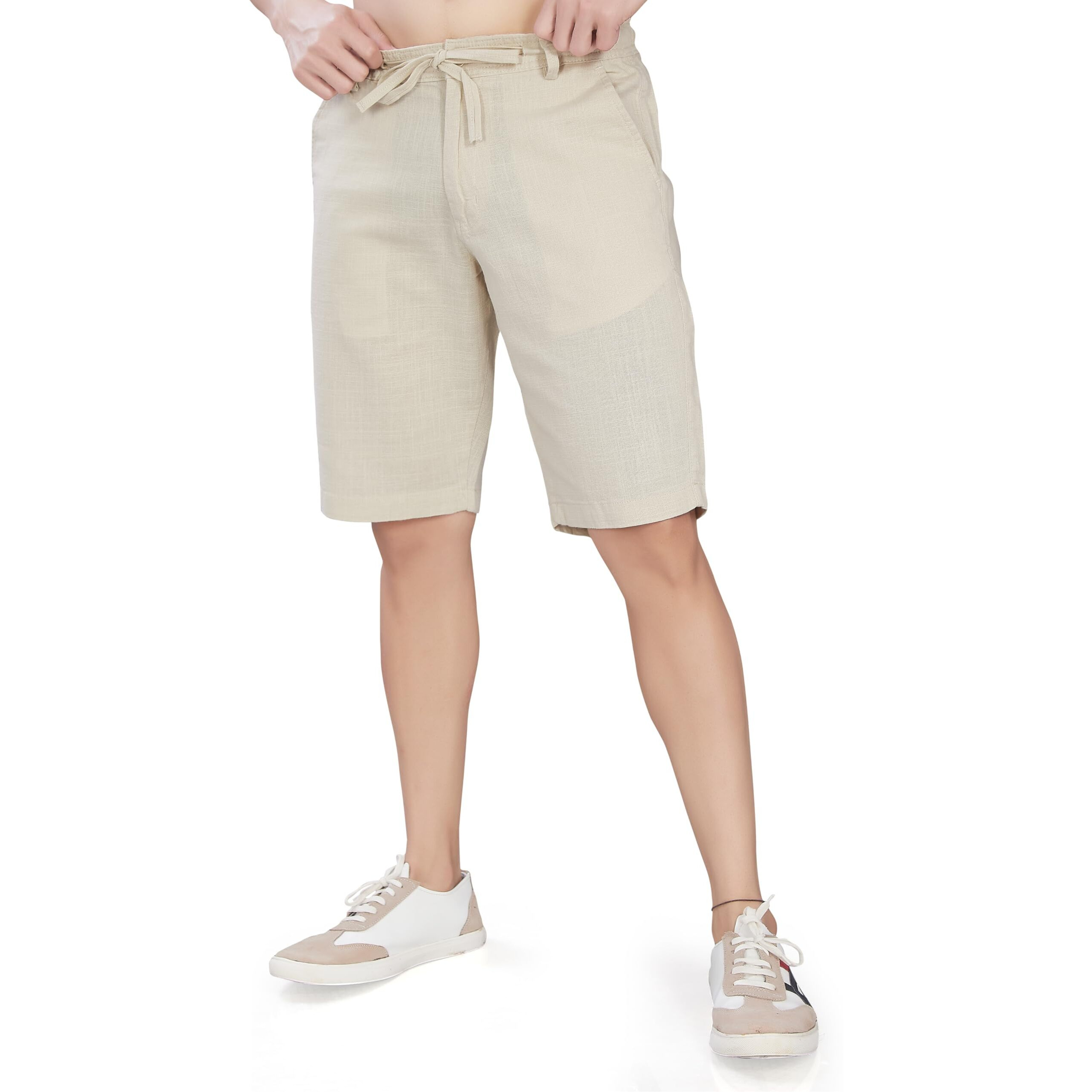 Divisive Men's Relaxed Fit Cotton Linen Blend Shorts (Dsrt8_36_Ivory)