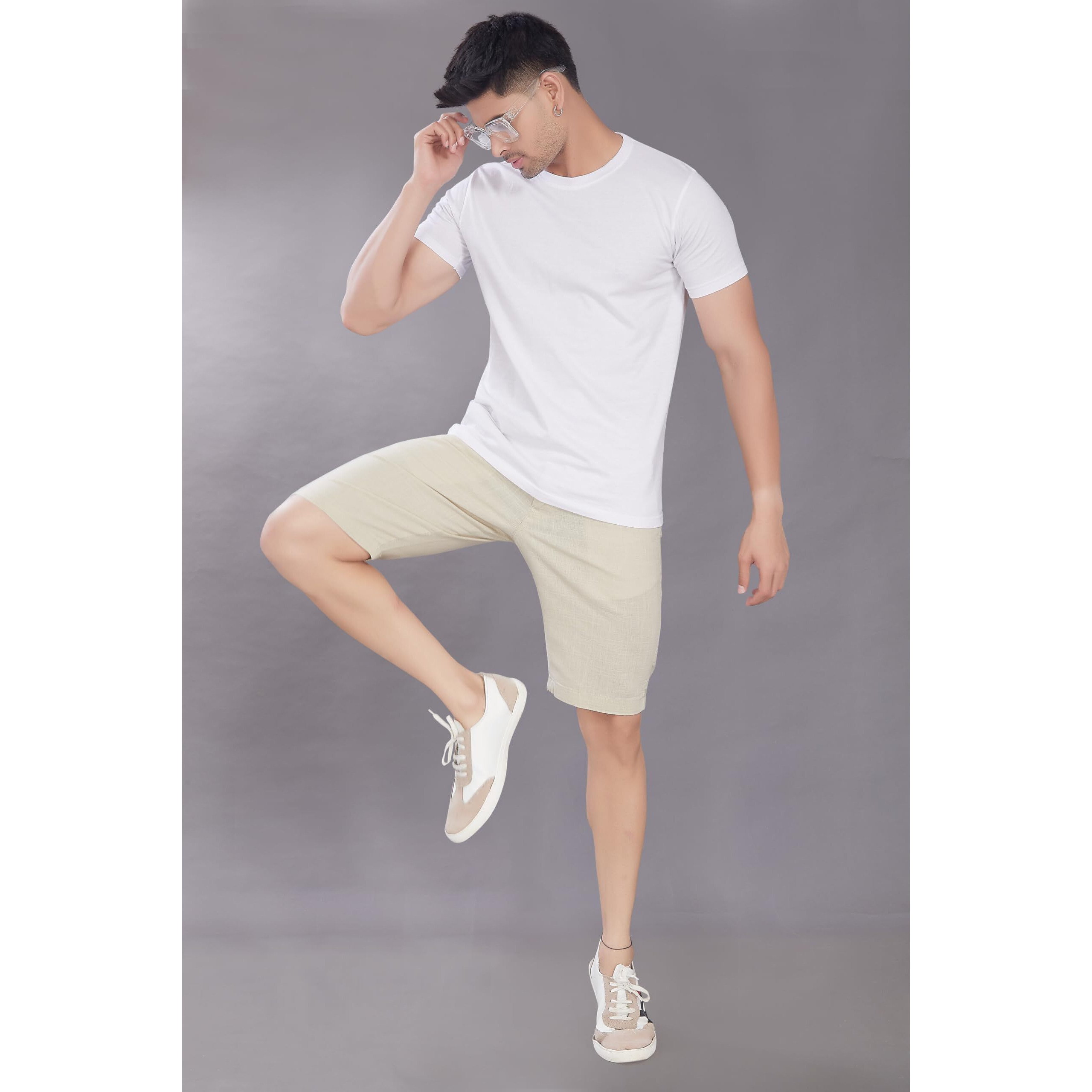 Divisive Men's Relaxed Fit Cotton Linen Blend Shorts (Dsrt8_36_Ivory)
