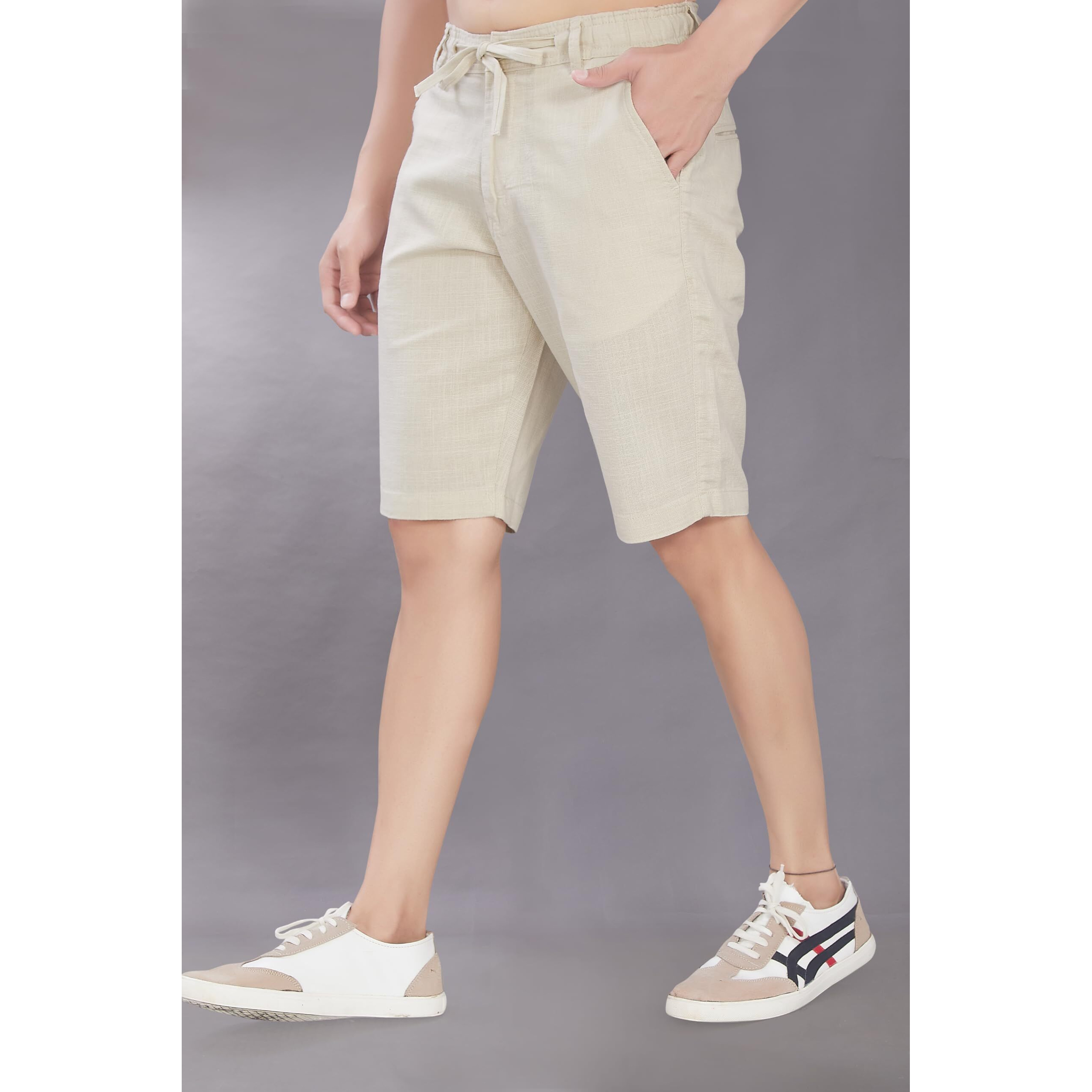 Divisive Men's Relaxed Fit Cotton Linen Blend Shorts (Dsrt8_36_Ivory)