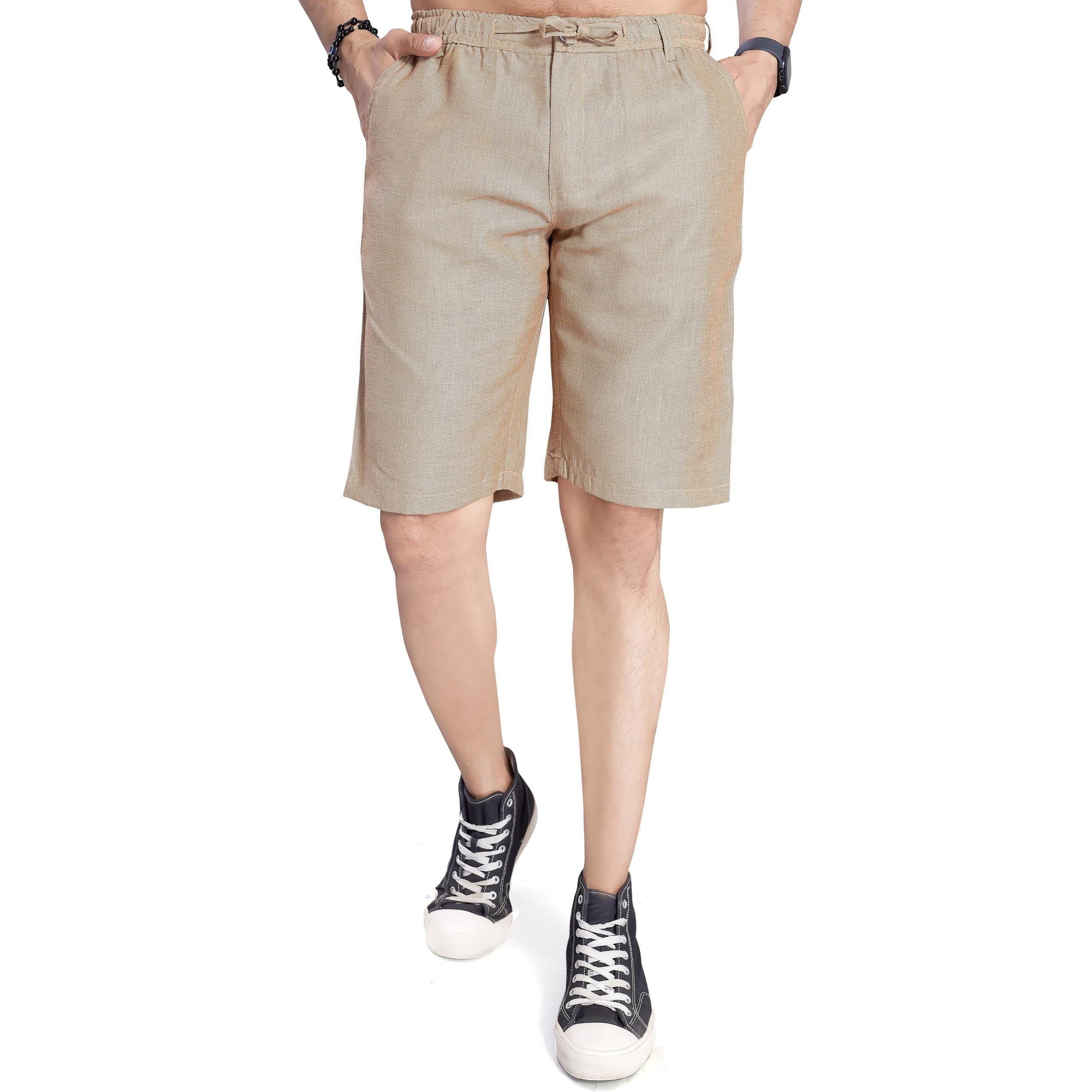 Divisive Men's Relaxed Fit Poly Linen Shorts (Dsrt106_32_Brown)