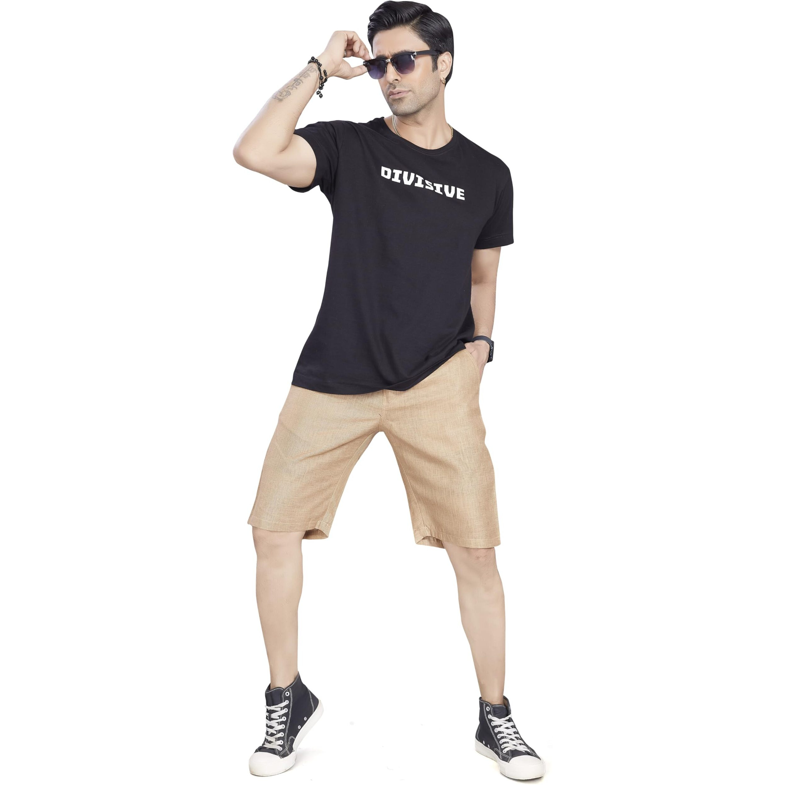 Divisive Men's Relaxed Fit Poly Linen Shorts (Dsrt106_32_Brown)