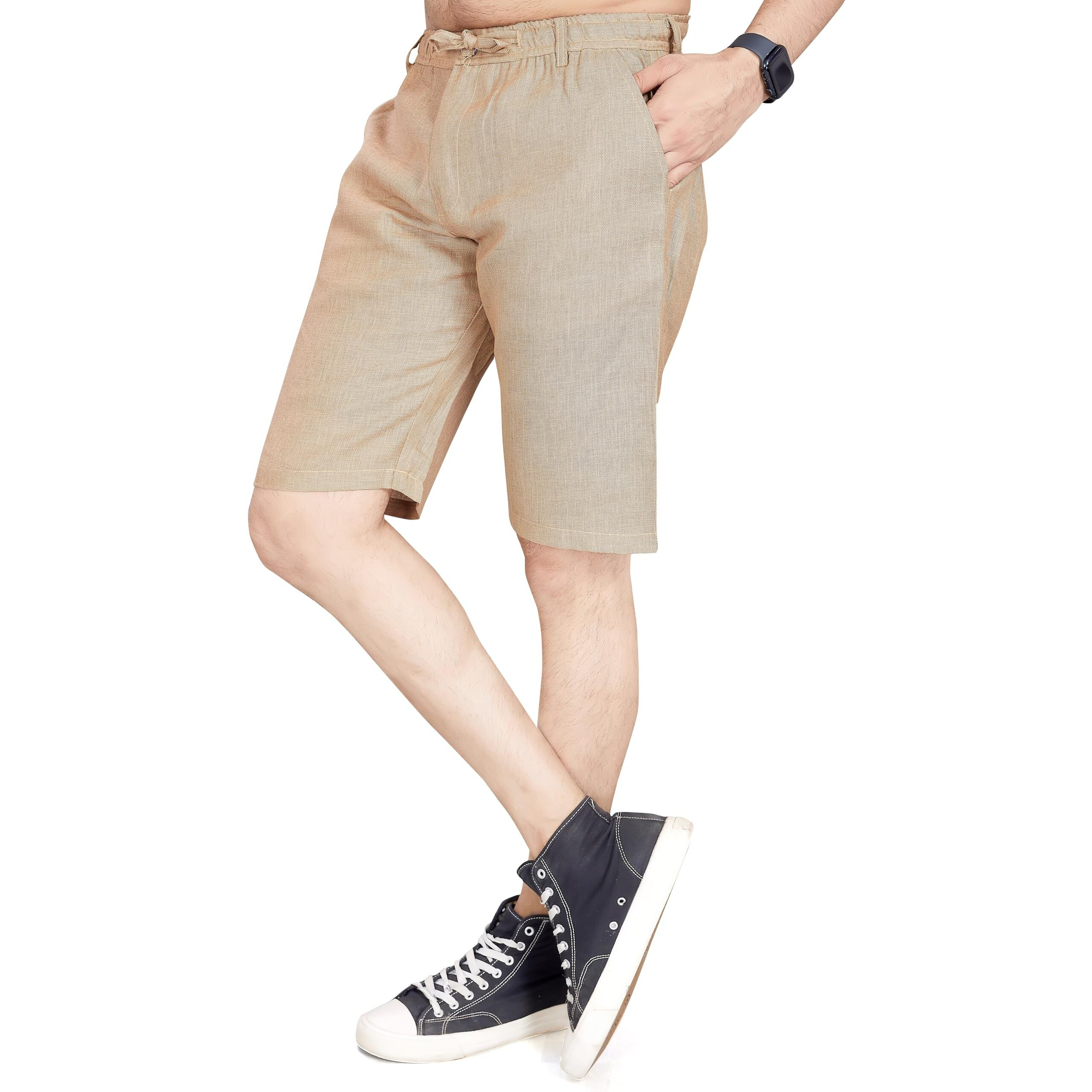 Divisive Men's Relaxed Fit Poly Linen Shorts (Dsrt106_32_Brown)