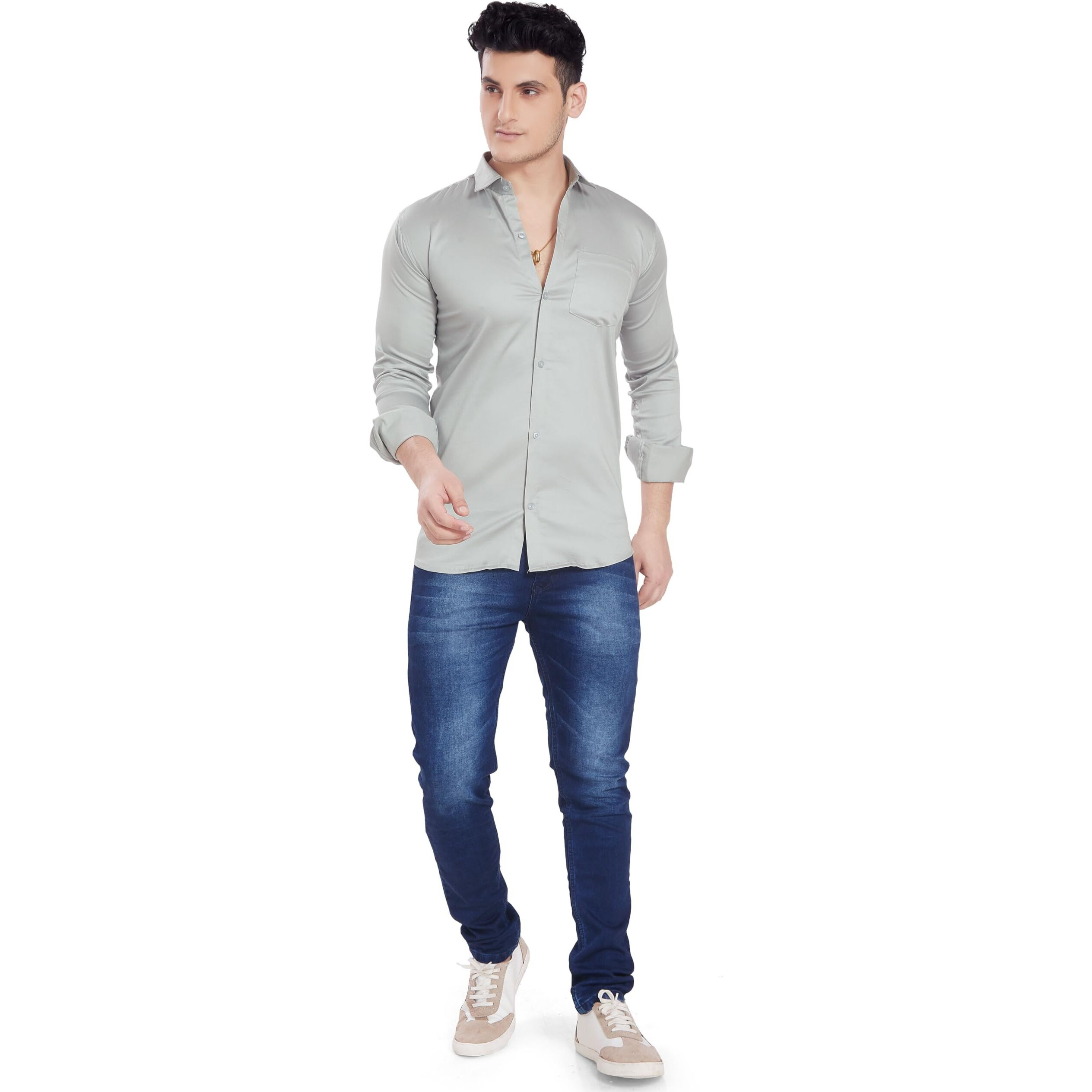 Divisive Men's Solid Slim Fit Shirt (Dst11_Xl_L Grey)