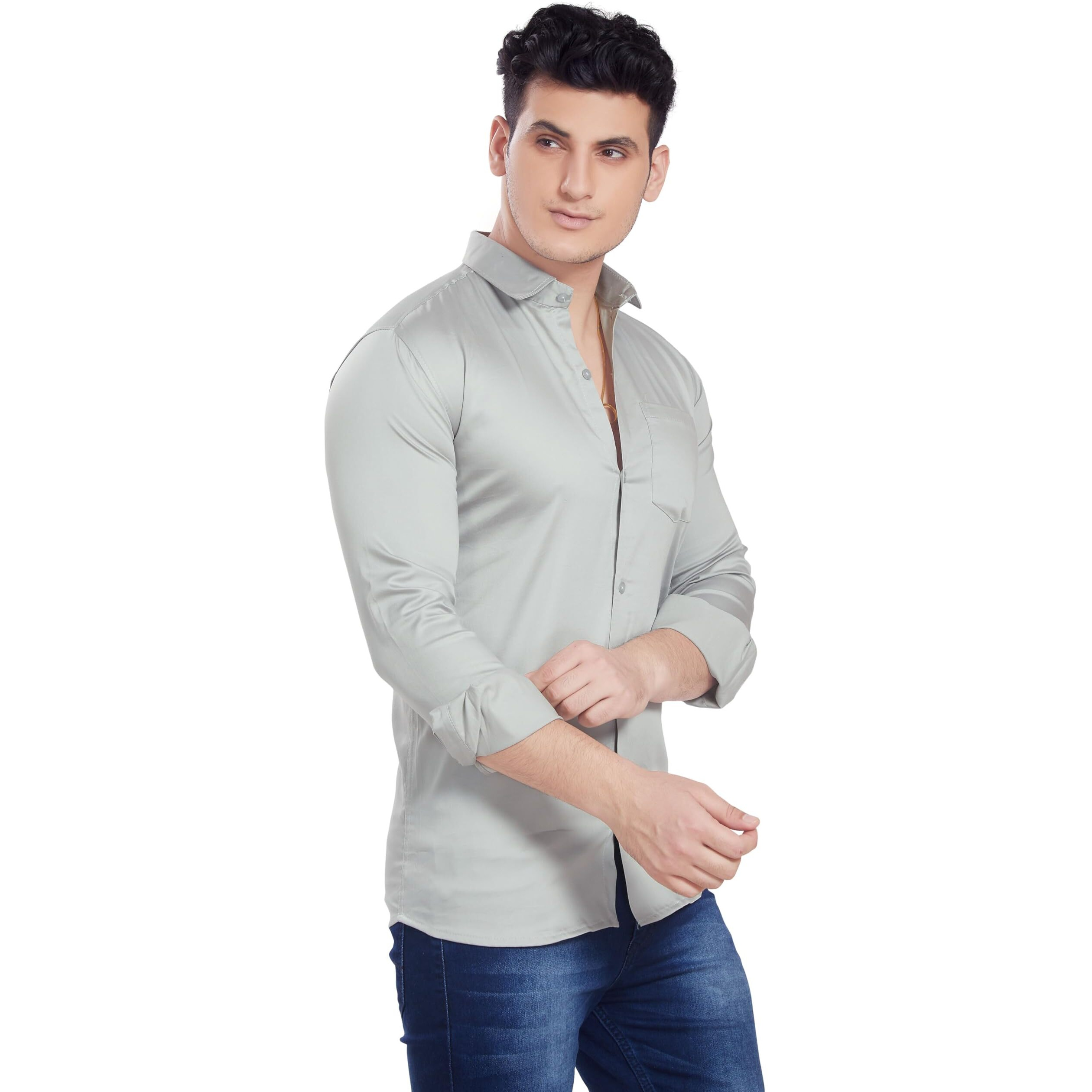 Divisive Men's Solid Slim Fit Shirt (Dst11_Xl_L Grey)