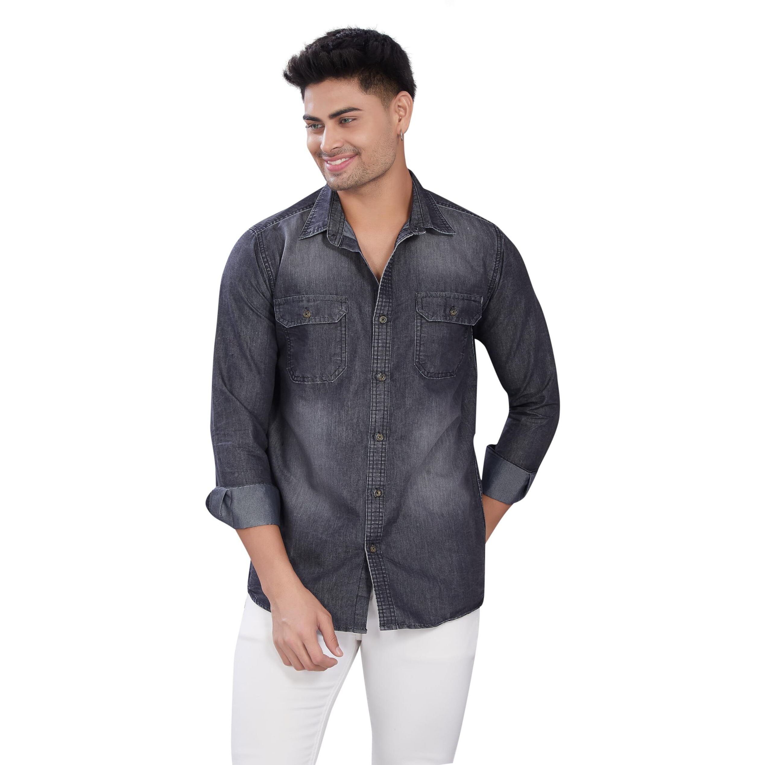 Divisive Men's Slim Fit Cotton Shirt (Dst92_Xxxl_Denim Charcoal)