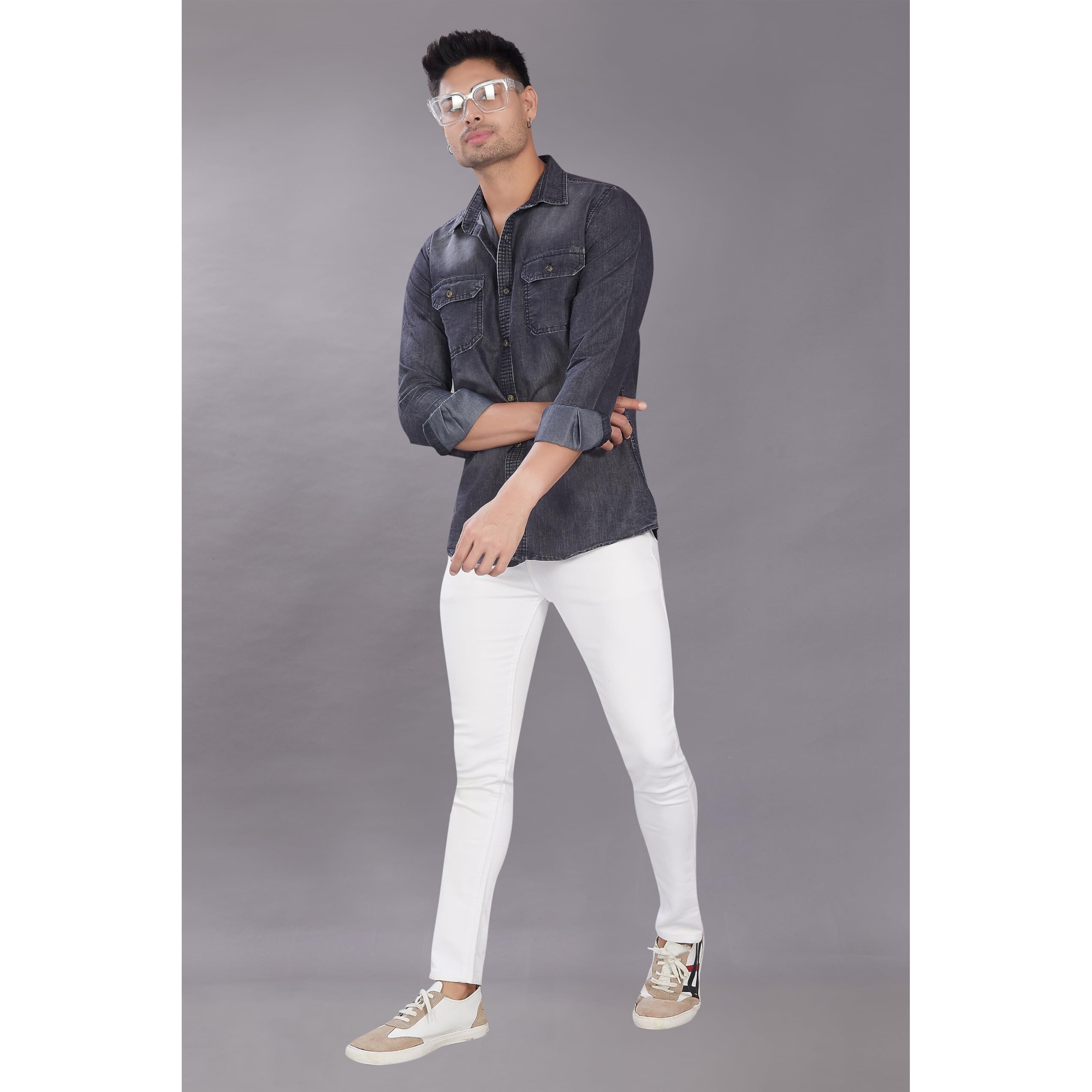 Divisive Men's Slim Fit Cotton Shirt (Dst92_Xxxl_Denim Charcoal)