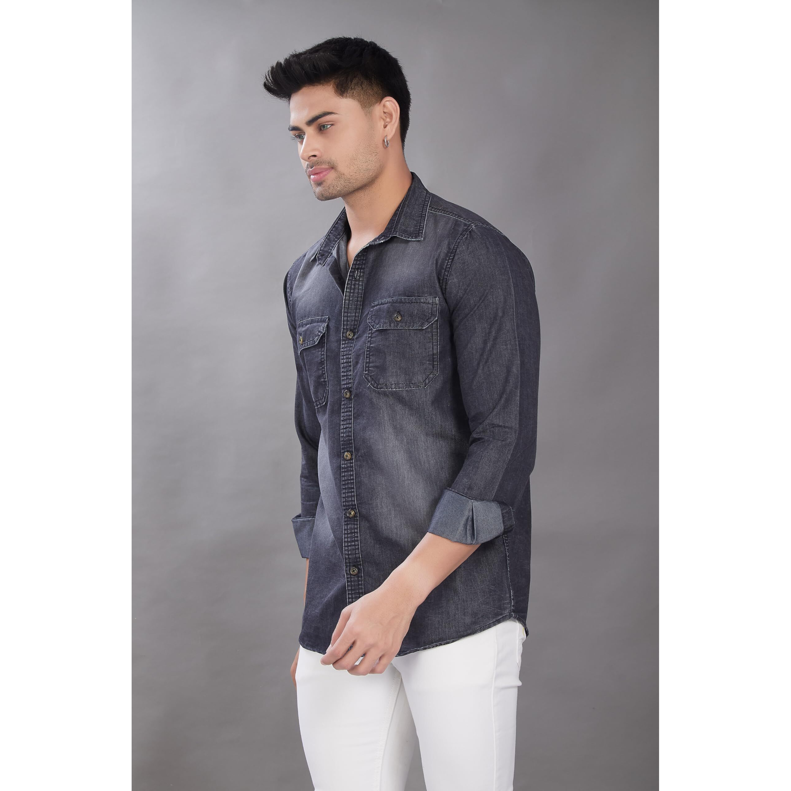 Divisive Men's Slim Fit Cotton Shirt (Dst92_Xxxl_Denim Charcoal)