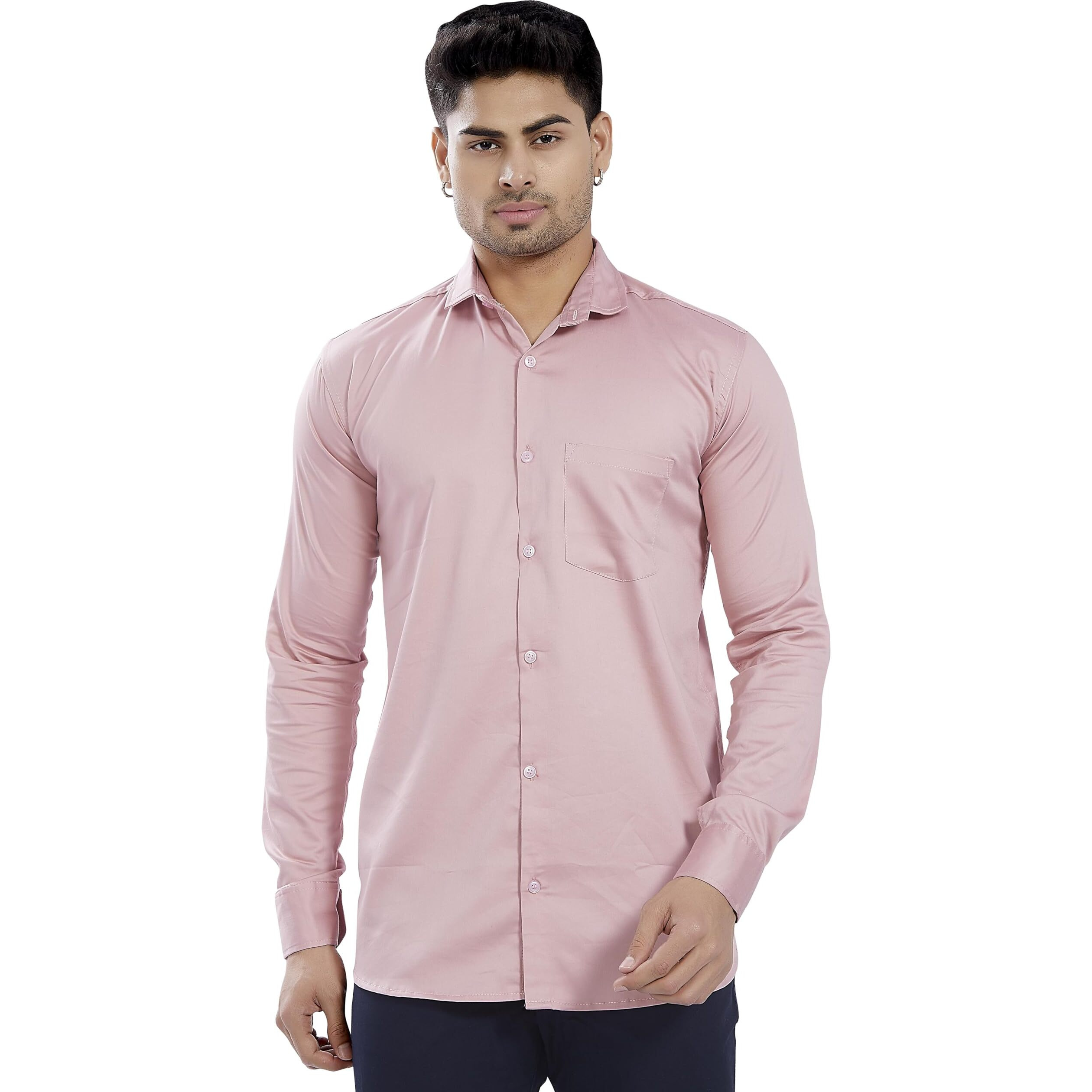 Divisive Men's Solid Slim Fit Shirt (Dst20_Xxl_Pastel Pink)