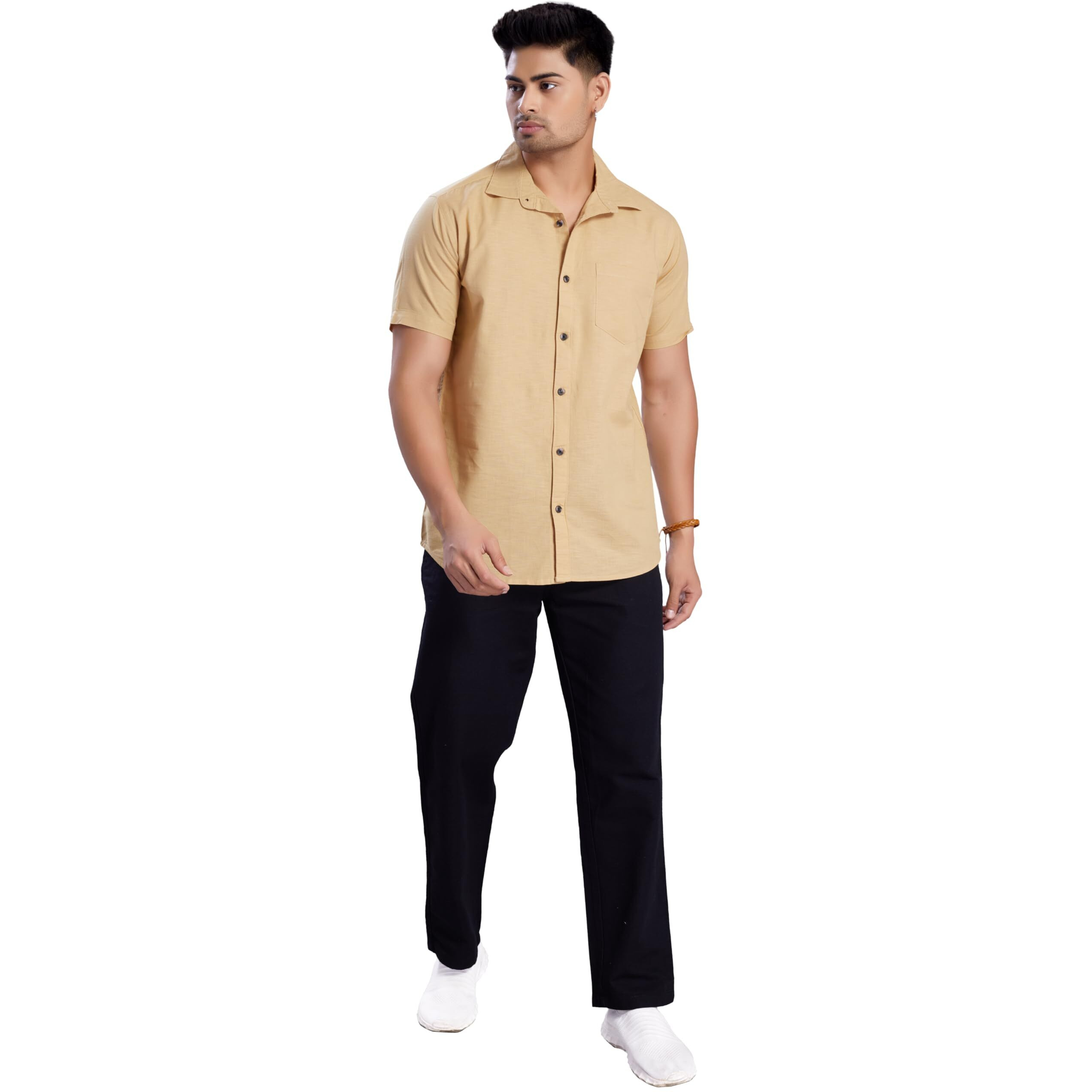 Divisive Men's Slim Fit Linen Half Sleeves Cotton Casual Shirt (Dst152_Xxxl_Beige)