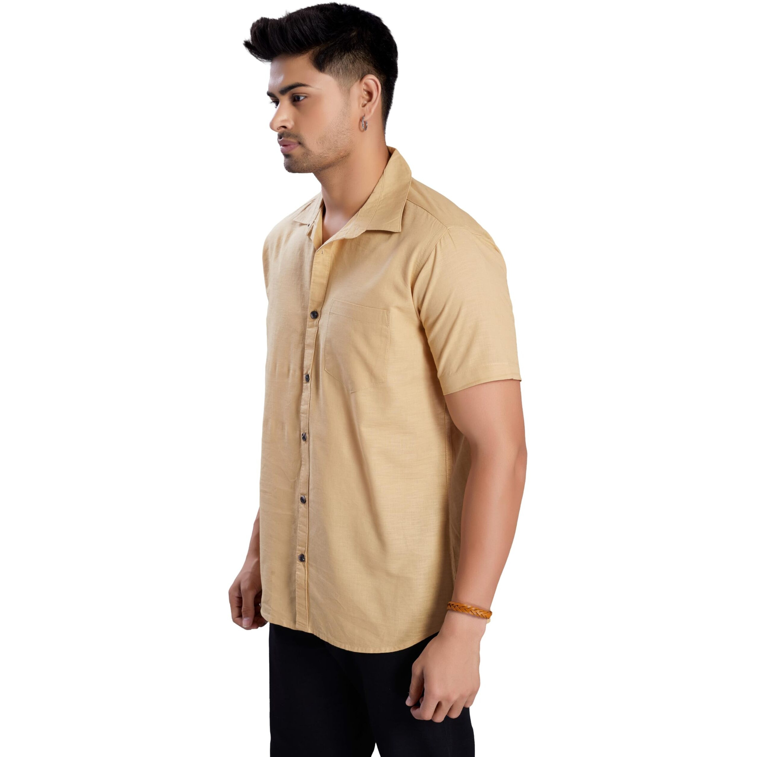 Divisive Men's Slim Fit Linen Half Sleeves Cotton Casual Shirt (Dst152_Xxxl_Beige)