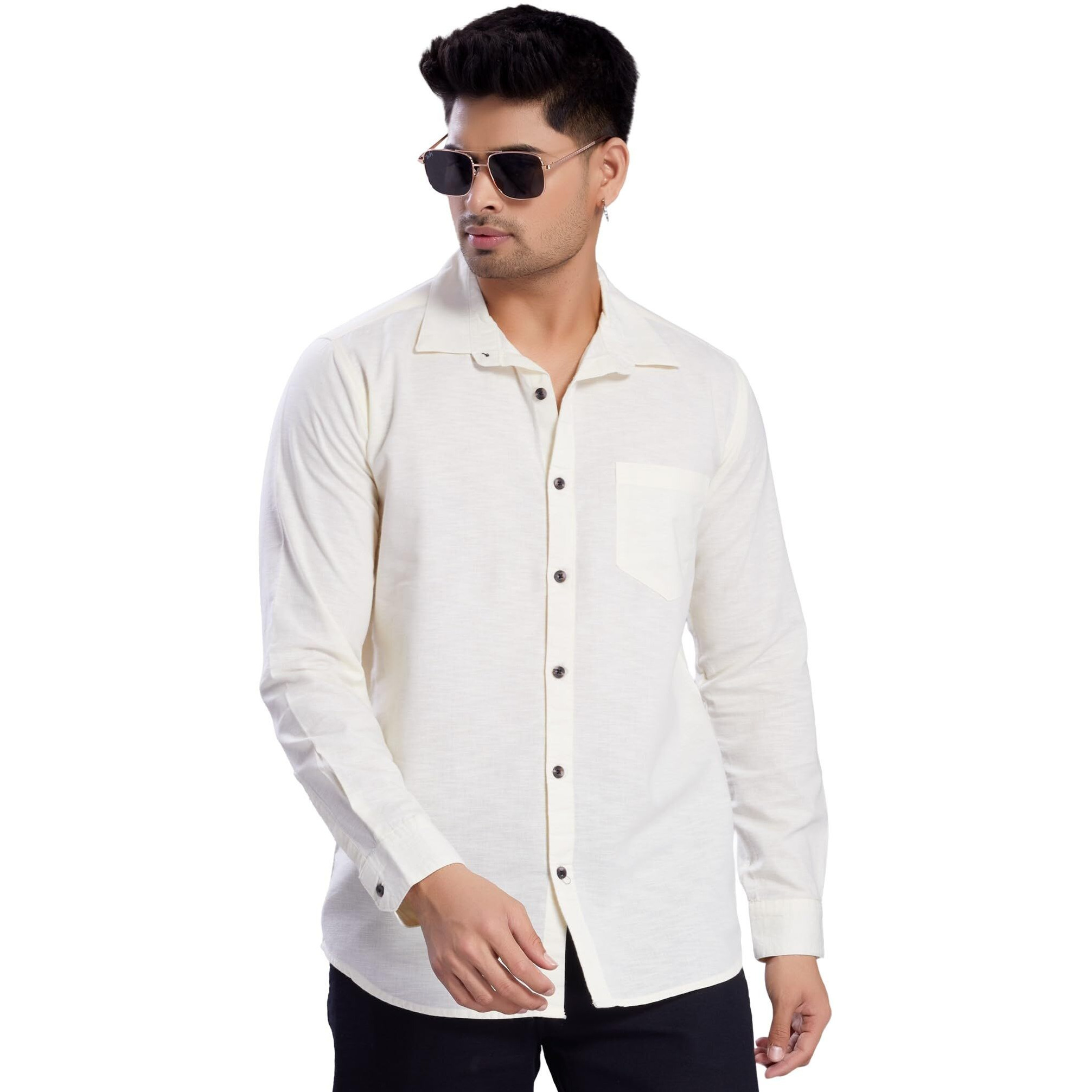 Divisive Men's Slim Fit Linen Full Sleeves Cotton Casual Shirt (Dst120_M_Ivory)