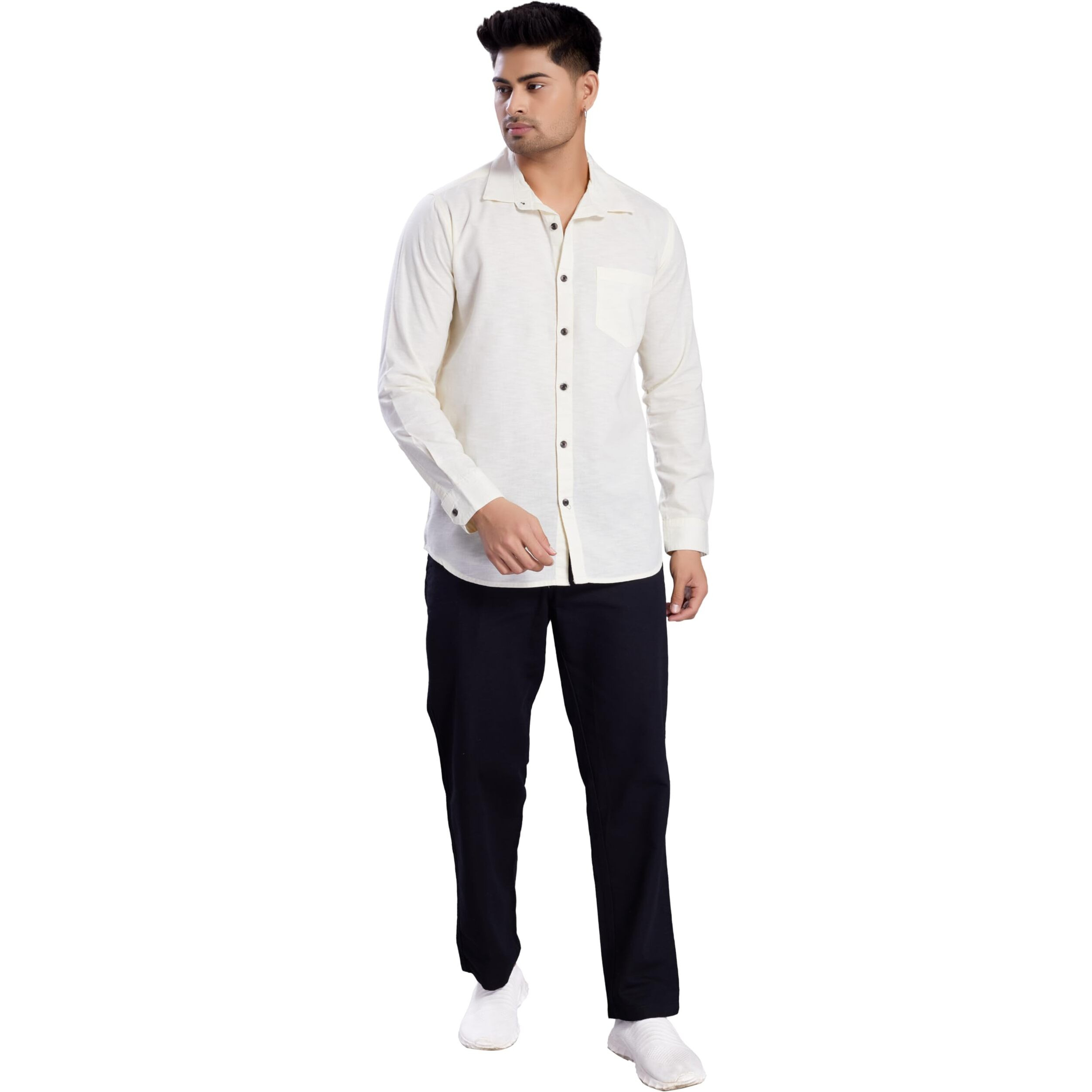 Divisive Men's Slim Fit Linen Full Sleeves Cotton Casual Shirt (Dst120_M_Ivory)