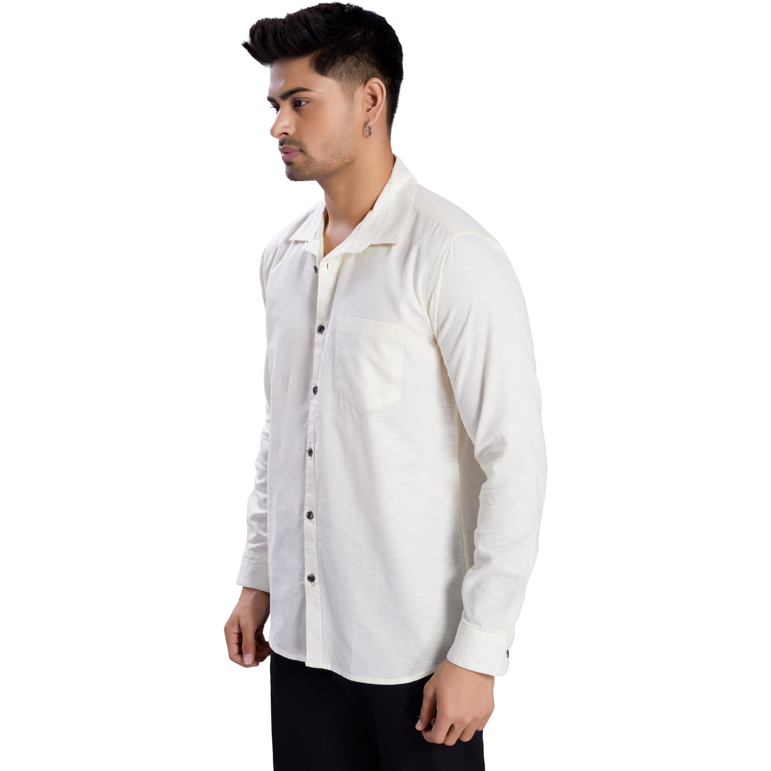 Divisive Men's Slim Fit Linen Full Sleeves Cotton Casual Shirt (Dst120_M_Ivory)