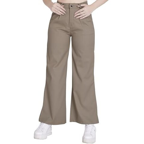 Divisive Women's Loose Sailor Fit Poly Lycra Trousers (Dwp2_36_Khaki)
