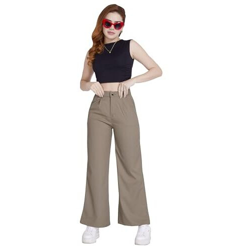 Divisive Women's Loose Sailor Fit Poly Lycra Trousers (Dwp2_36_Khaki)