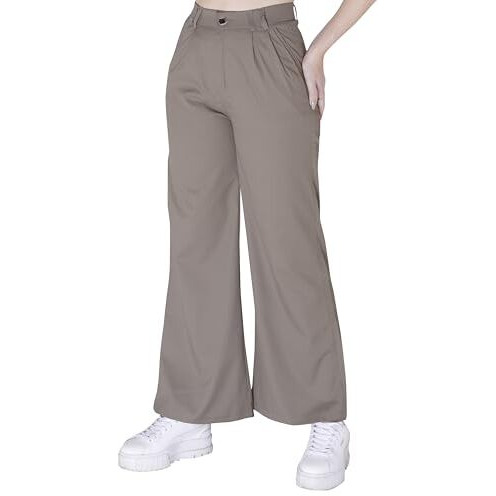 Divisive Women's Loose Sailor Fit Poly Lycra Trousers (Dwp2_36_Khaki)