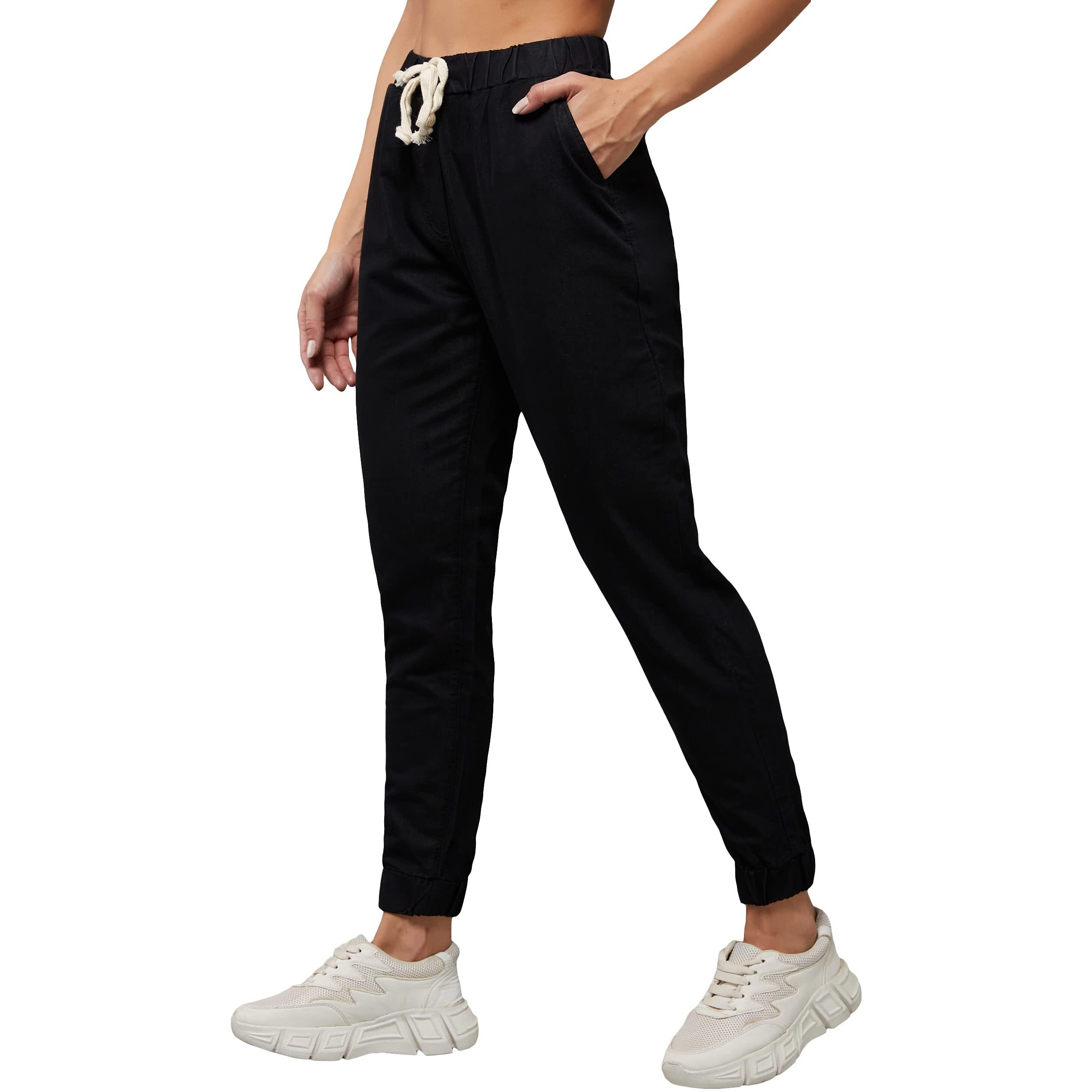 Dolce Crudo Women's Black Regular Length Mid Rise Regular Fit Denim Joggers (Doss23Den99-50-62-34, Black, 34)