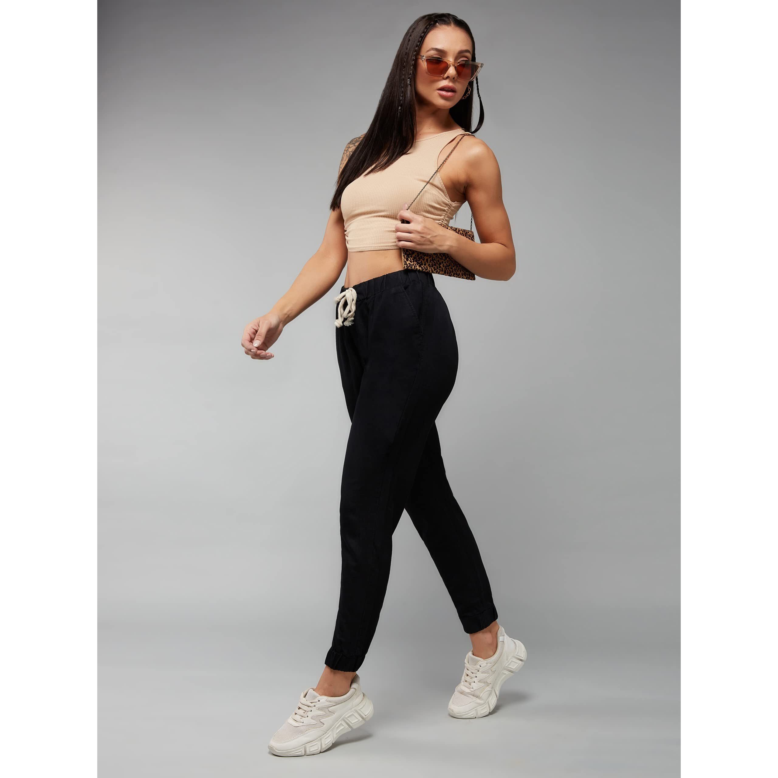 Dolce Crudo Women's Black Regular Length Mid Rise Regular Fit Denim Joggers (Doss23Den99-50-62-34, Black, 34)