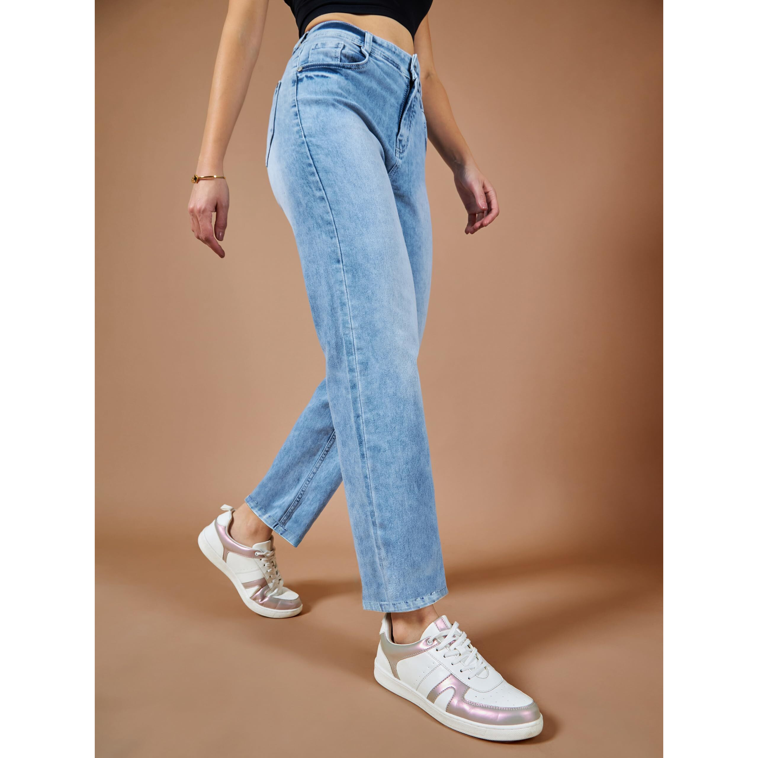 Dolce Crudo Women's Slim Fit High Rise Regular Length Stretchable Denim Jeans (Doss24Den97-26-158-26, Light Blue, 26)