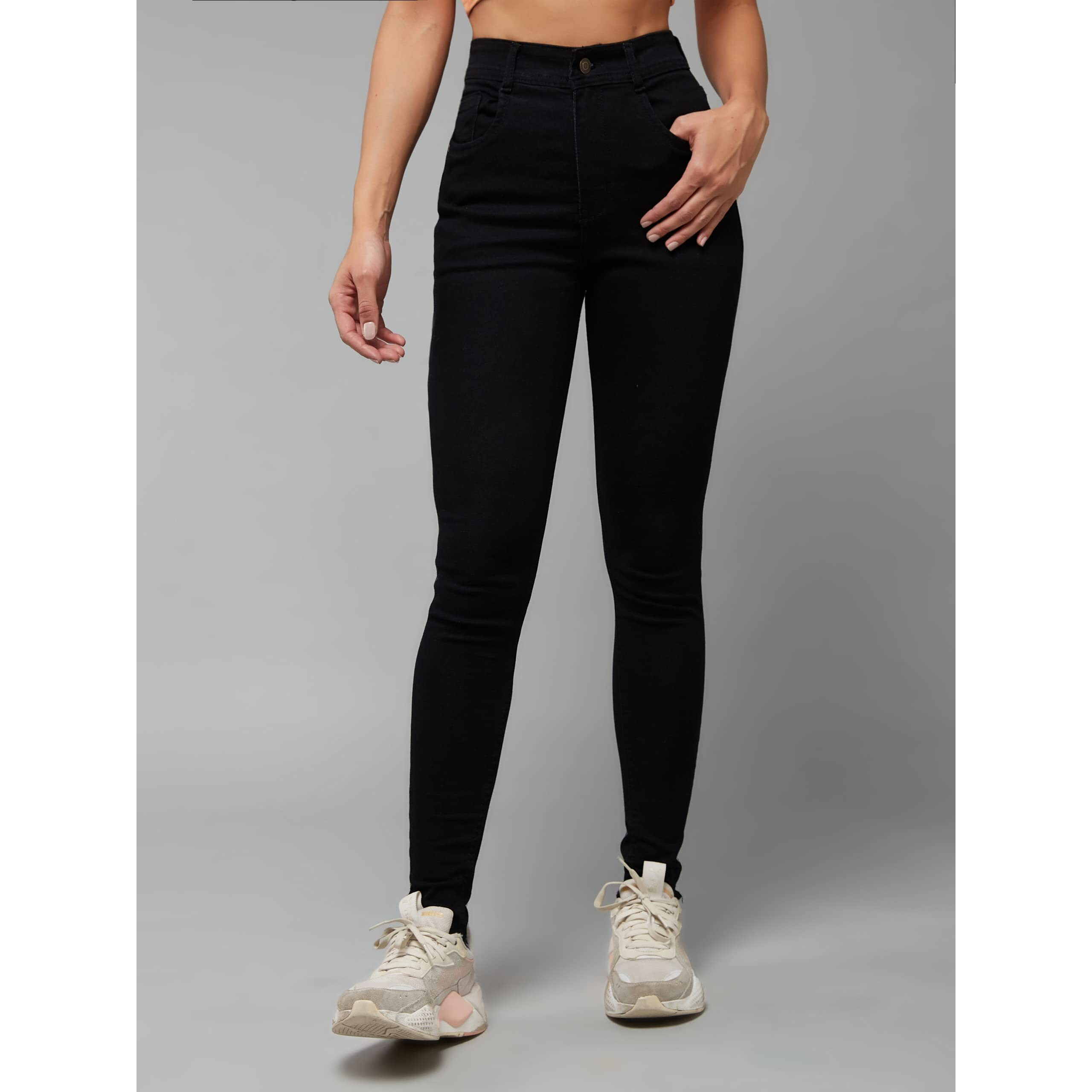 Dolce Crudo Women's Black Slim Fit Regular Length High Rise Denim Jeans (Doss20Den99-25-62-30, Black, 30)