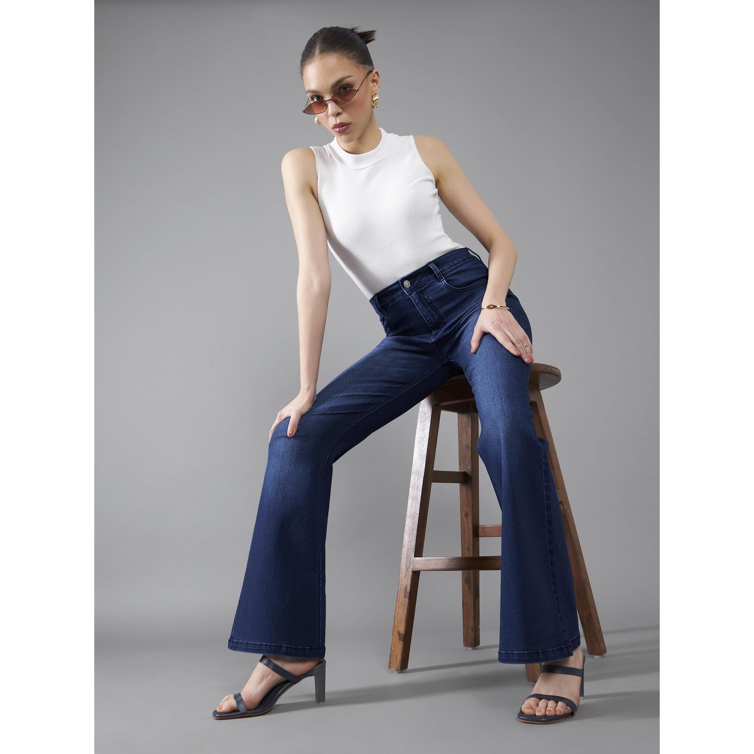 Dolce Crudo Women's High Rise Regular Length Stretchable Denim Jeans (Doss24Den12-92-71-26, Navy Blue, 26)