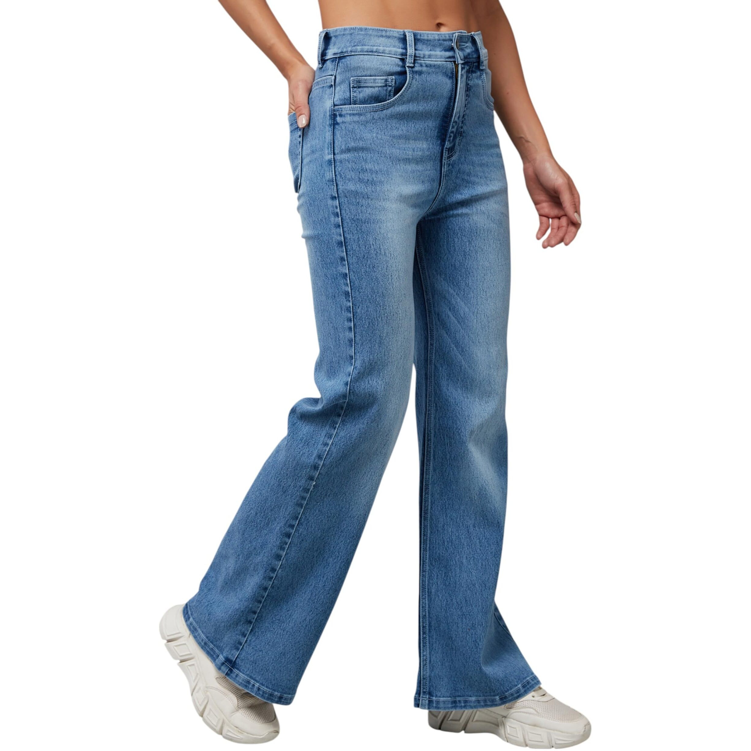Dolce Crudo Chase Lifestyle Private Ltd.Women's Wide Leg High Rise Clean Look Jeans (Doss24Den79-19-337-32, Pacific Blue, 32)