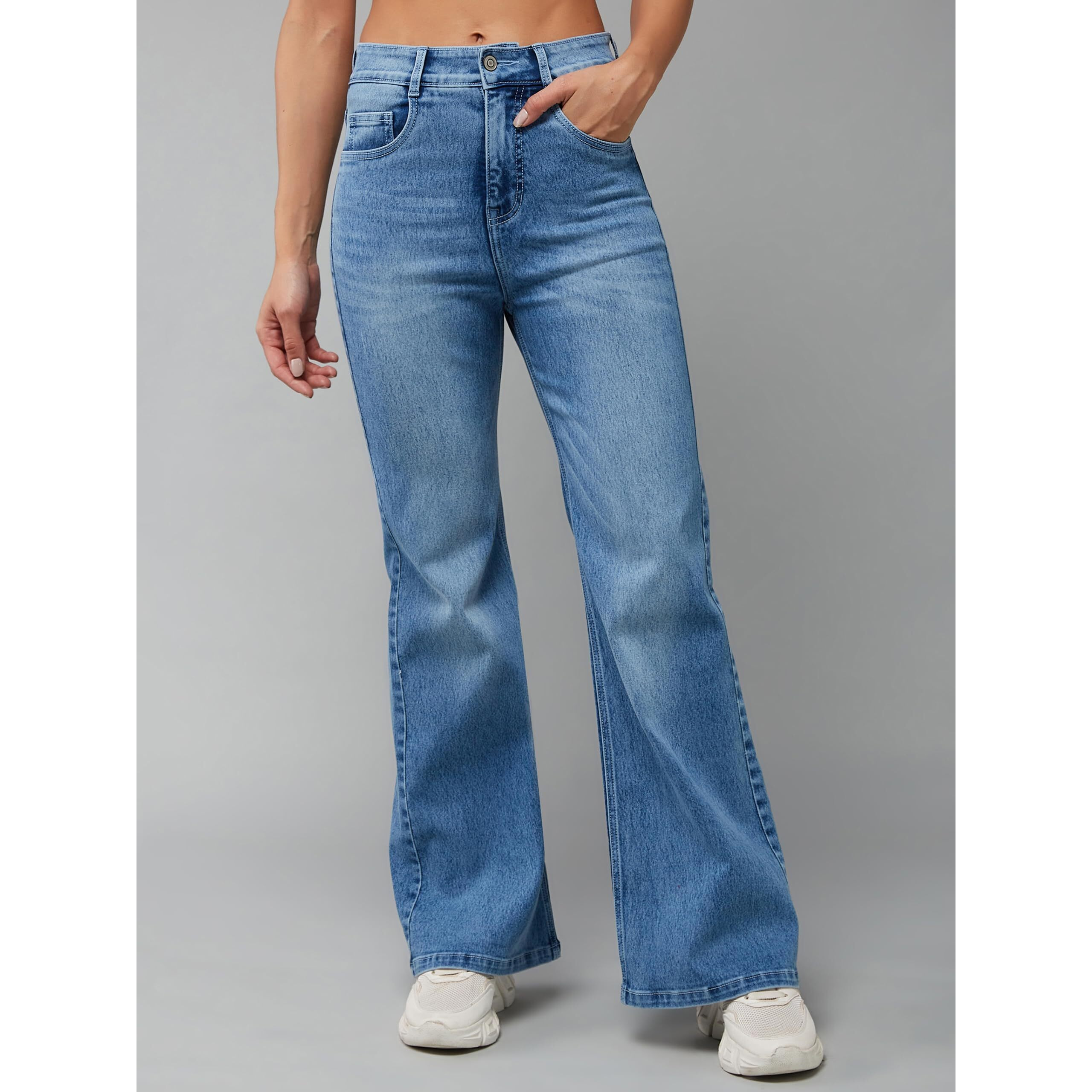 Dolce Crudo Chase Lifestyle Private Ltd.Women's Wide Leg High Rise Clean Look Jeans (Doss24Den79-19-337-32, Pacific Blue, 32)