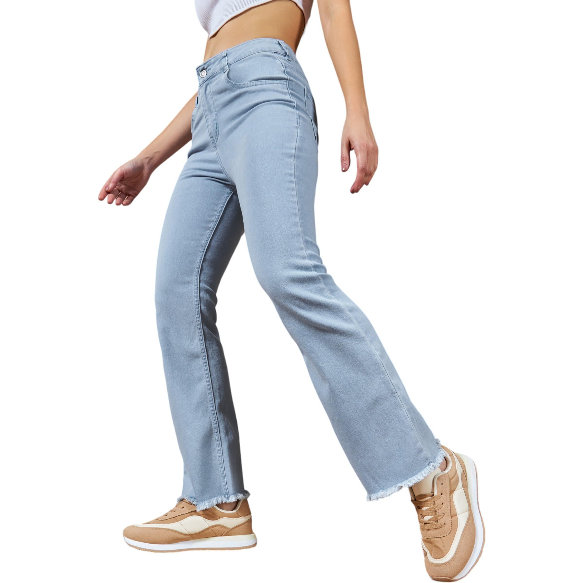 Dolce Crudo Women's Boot Cut High Rise Cropped Stretchable Denim Jeans (Doss23Den12-53-158-34, Light Blue, 34)