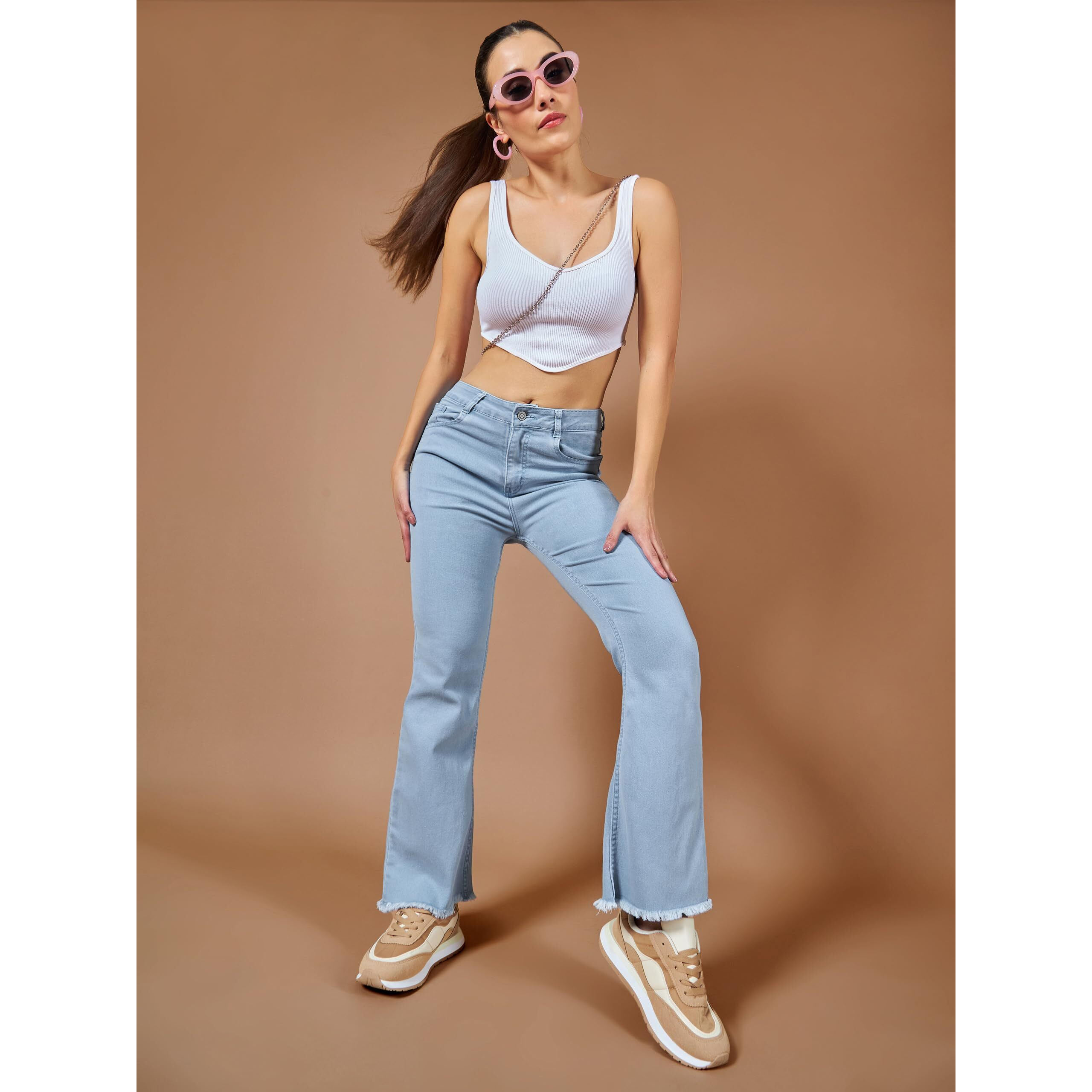 Dolce Crudo Women's Boot Cut High Rise Cropped Stretchable Denim Jeans (Doss23Den12-53-158-34, Light Blue, 34)