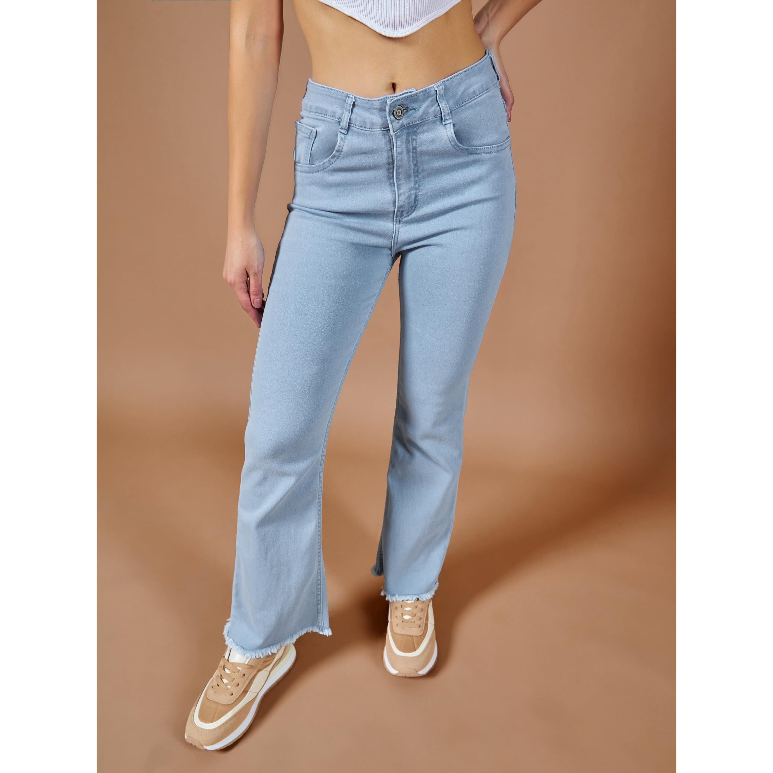 Dolce Crudo Women's Boot Cut High Rise Cropped Stretchable Denim Jeans (Doss23Den12-53-158-34, Light Blue, 34)