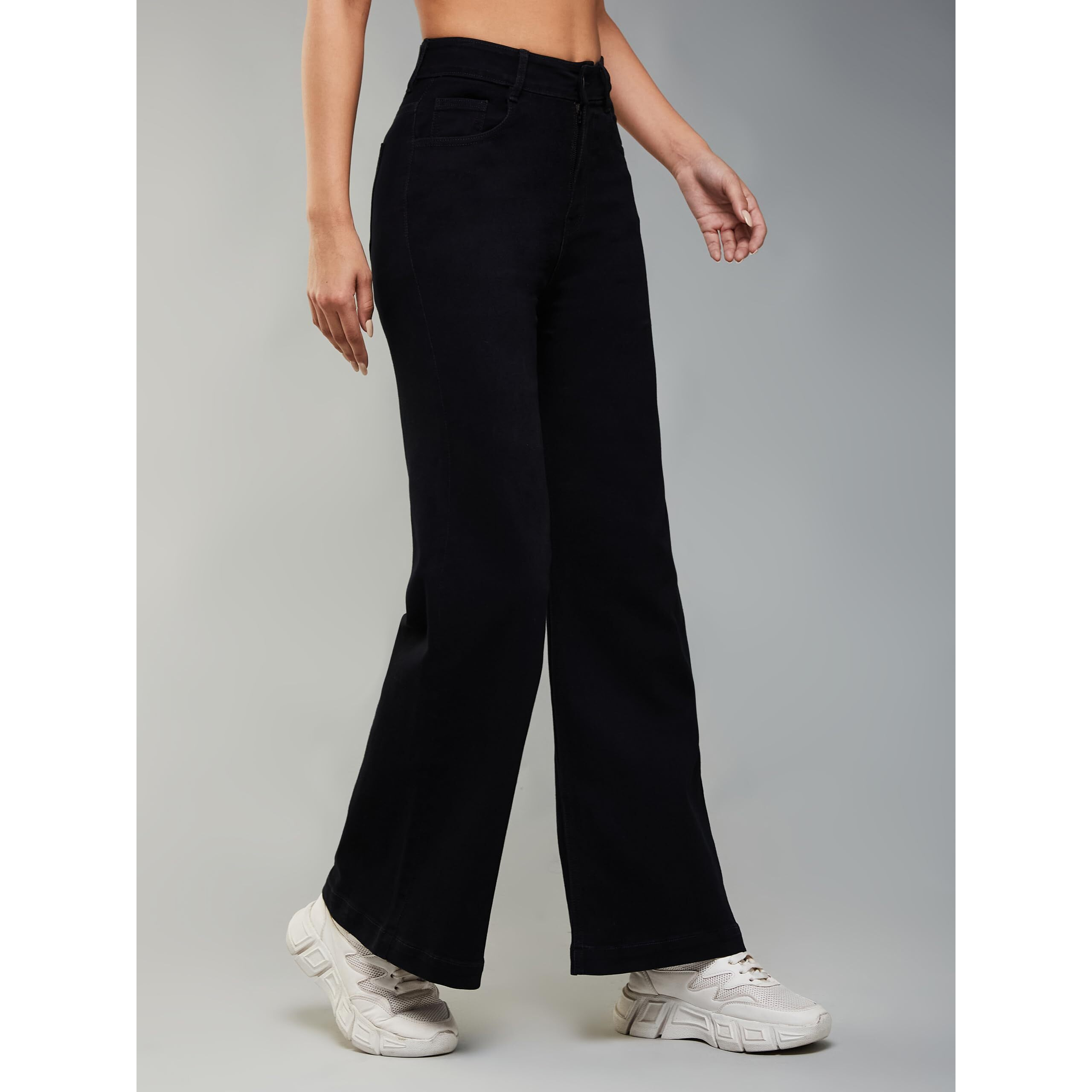 Dolce Crudo Women's Wide Leg High Rise Clean Look Jeans (Doss24Den79-19-62-32, Black, 32)