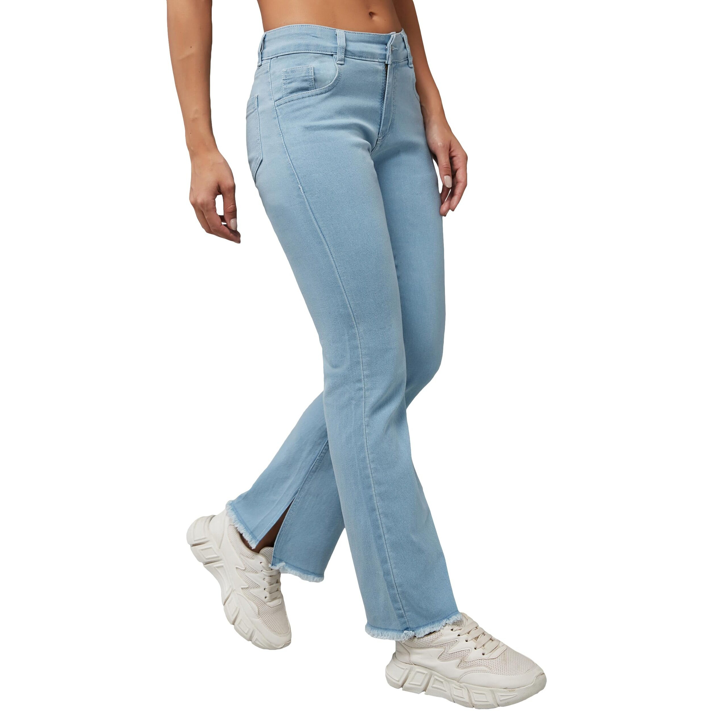 Dolce Crudo Women's Light Blue Bootcut High Rise Clean Look Cropped Jeans (Doss24Den79-18-321-28, Zenith Blue, 28)
