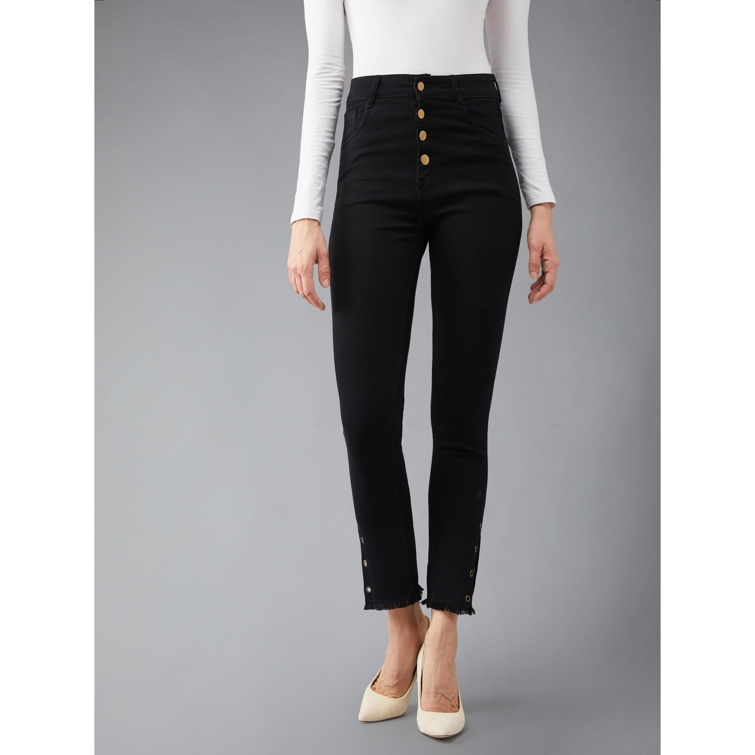 Dolce Crudo Women's Black Skinny Fit Relaxed High Rise Regular Length Denim Stretchable Jeans (Doss21Den10-64-62-32,Black,32)