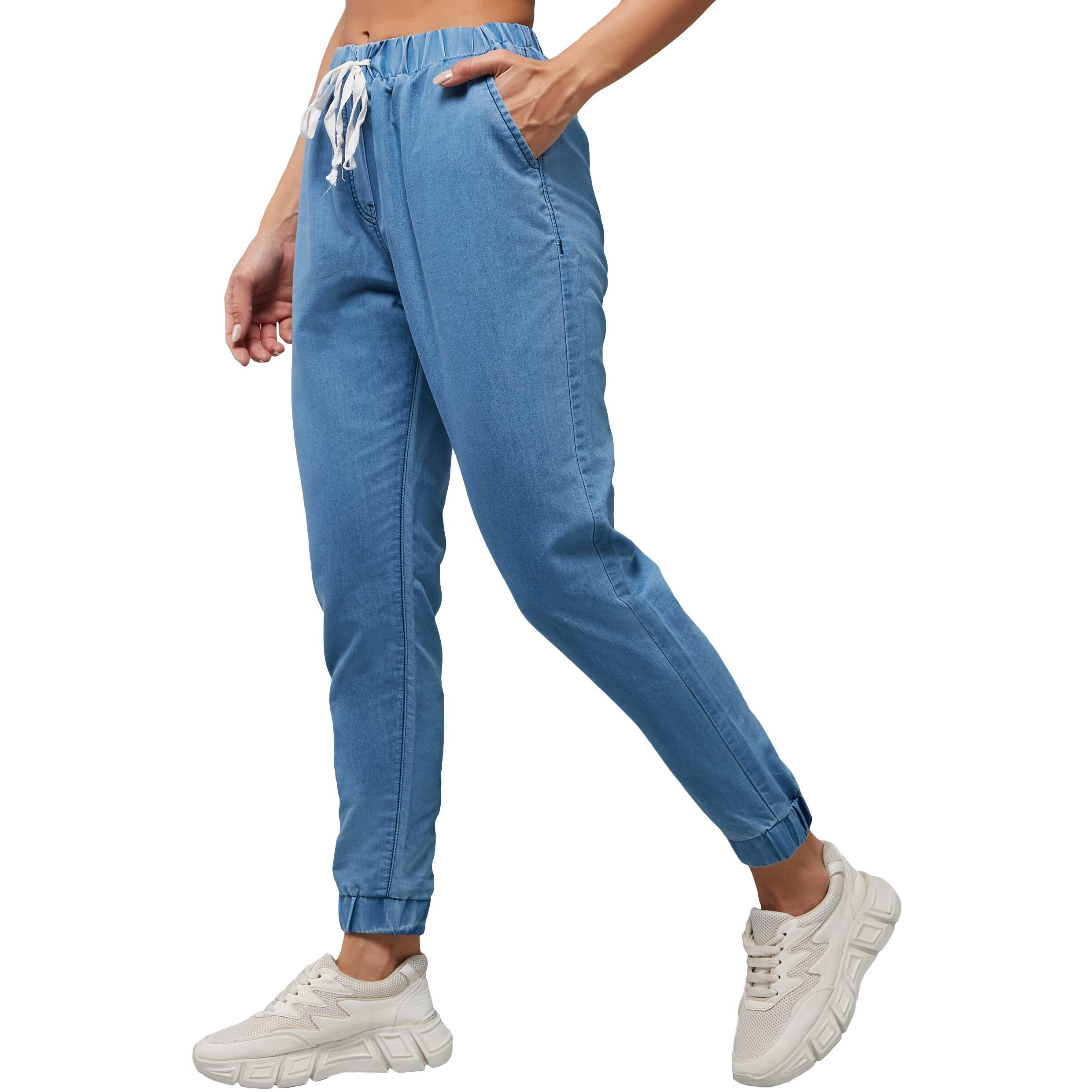 Dolce Crudo Women's Black Regular Length Mid Rise Regular Fit Denim Joggers (Doss23Den99-54-115-34, Blue, 34)