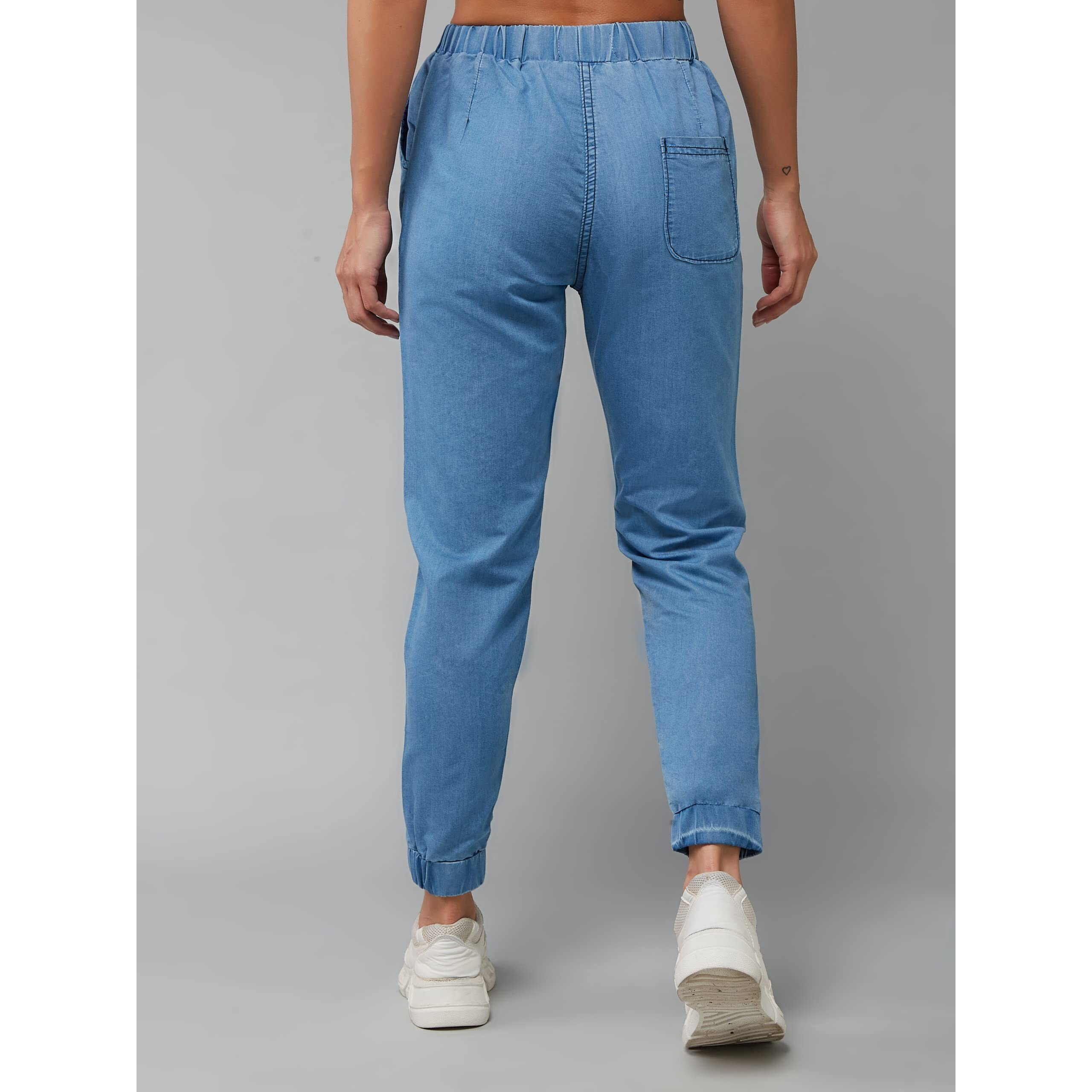 Dolce Crudo Women's Black Regular Length Mid Rise Regular Fit Denim Joggers (Doss23Den99-54-115-34, Blue, 34)