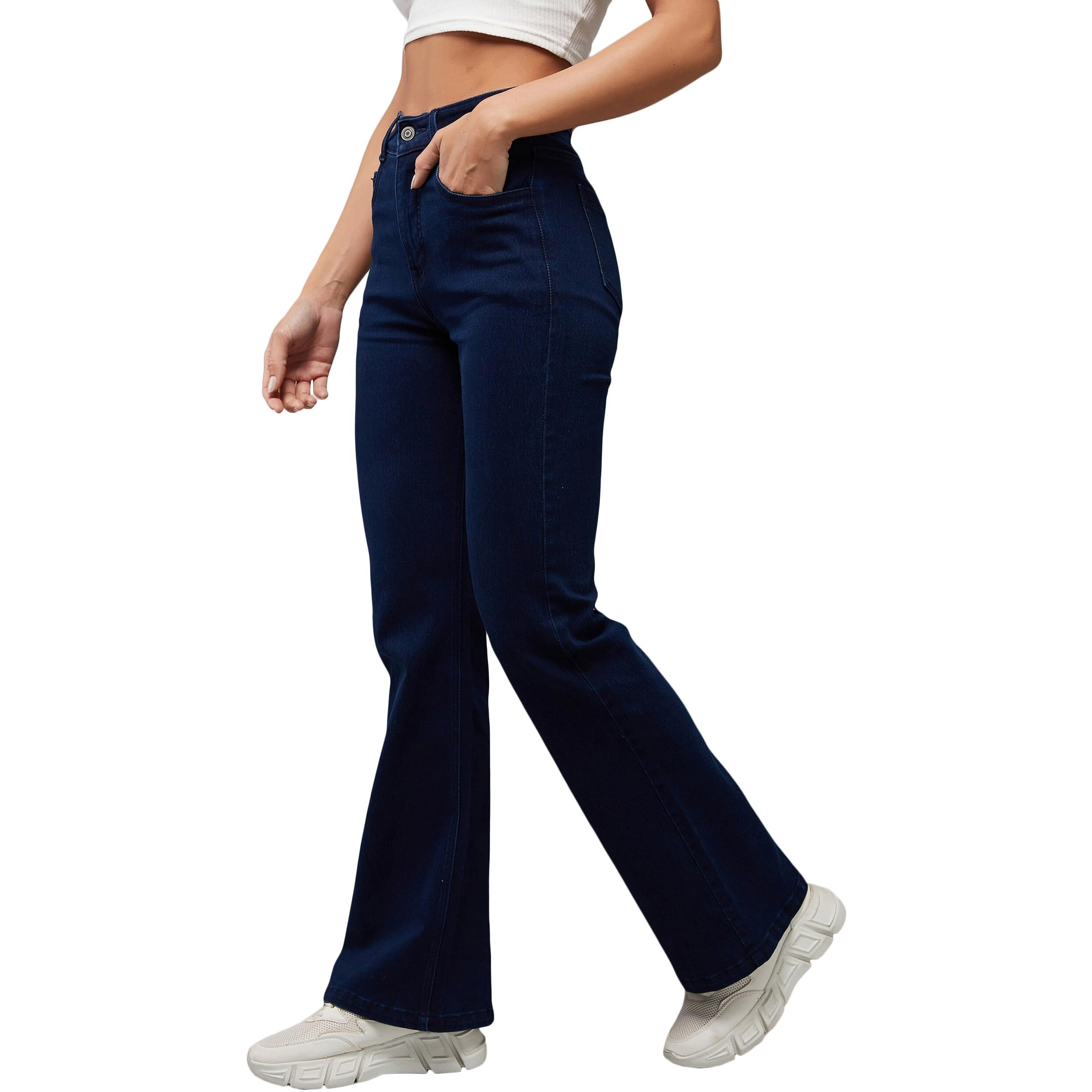 Dolce Crudo Women's Bootcut High Rise Clean Look Regular Length Stretchable Denim Jeans (Plus (Doaw23Den69-16-71-34, Navy Blue, 34)