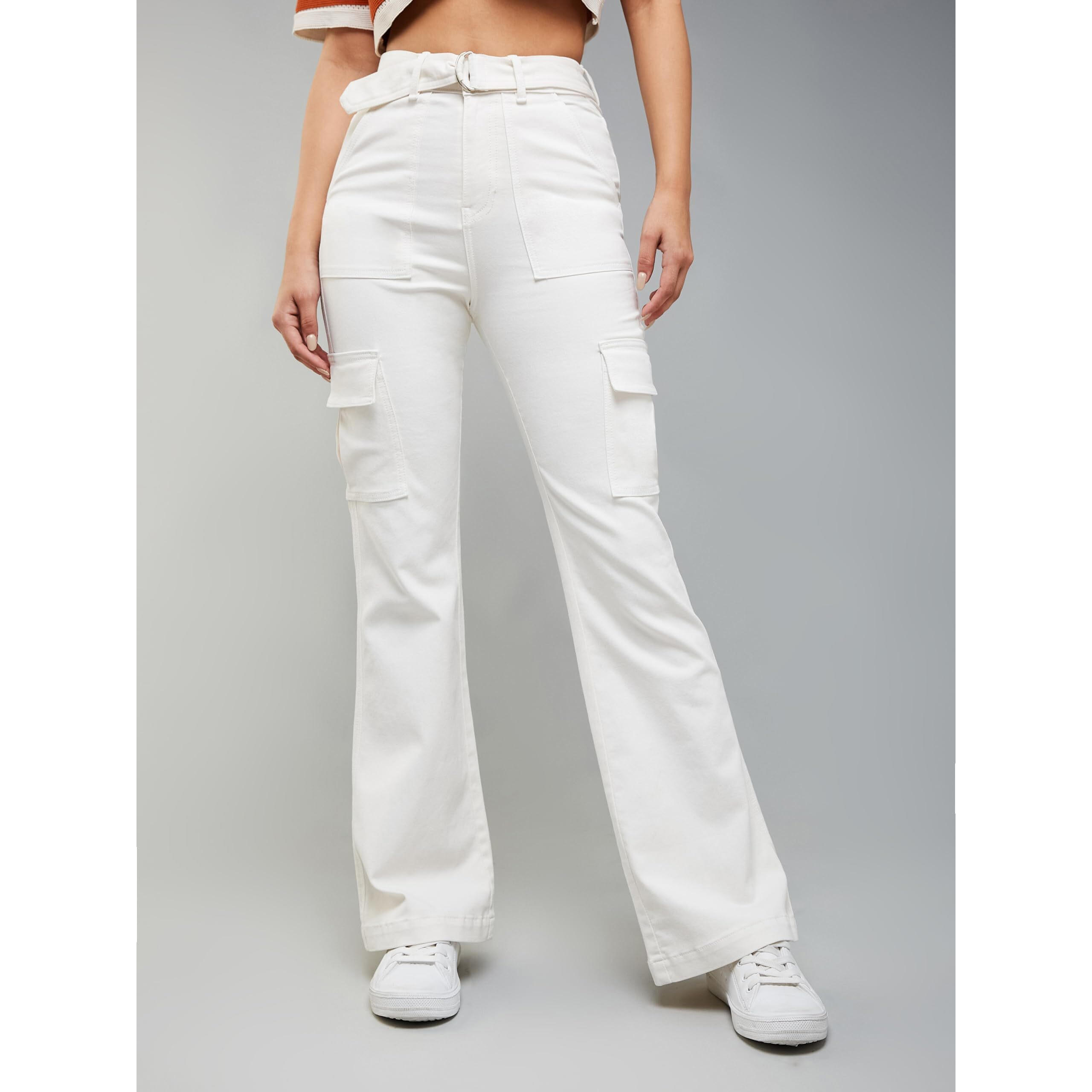 Dolce Crudo Women's Wide Leg High Rise Clean Look Regular Stretchable Denim Jeans (Doaw23Den12-61-82-34, White, 34)