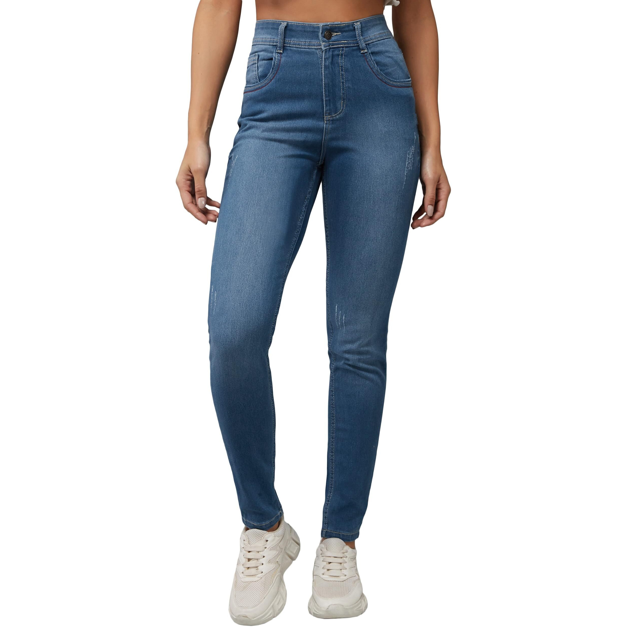 Dolce Crudo Women's Blue Skinny Fit High Rise Regular Length Denim Stretchable Jeans (Doss20Den99-17-115-28, Blue, 28)