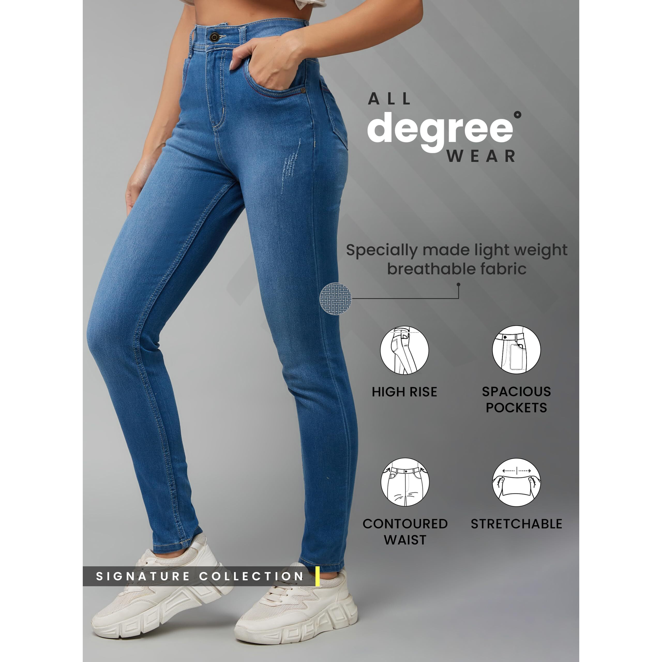 Dolce Crudo Women's Blue Skinny Fit High Rise Regular Length Denim Stretchable Jeans (Doss20Den99-17-115-28, Blue, 28)