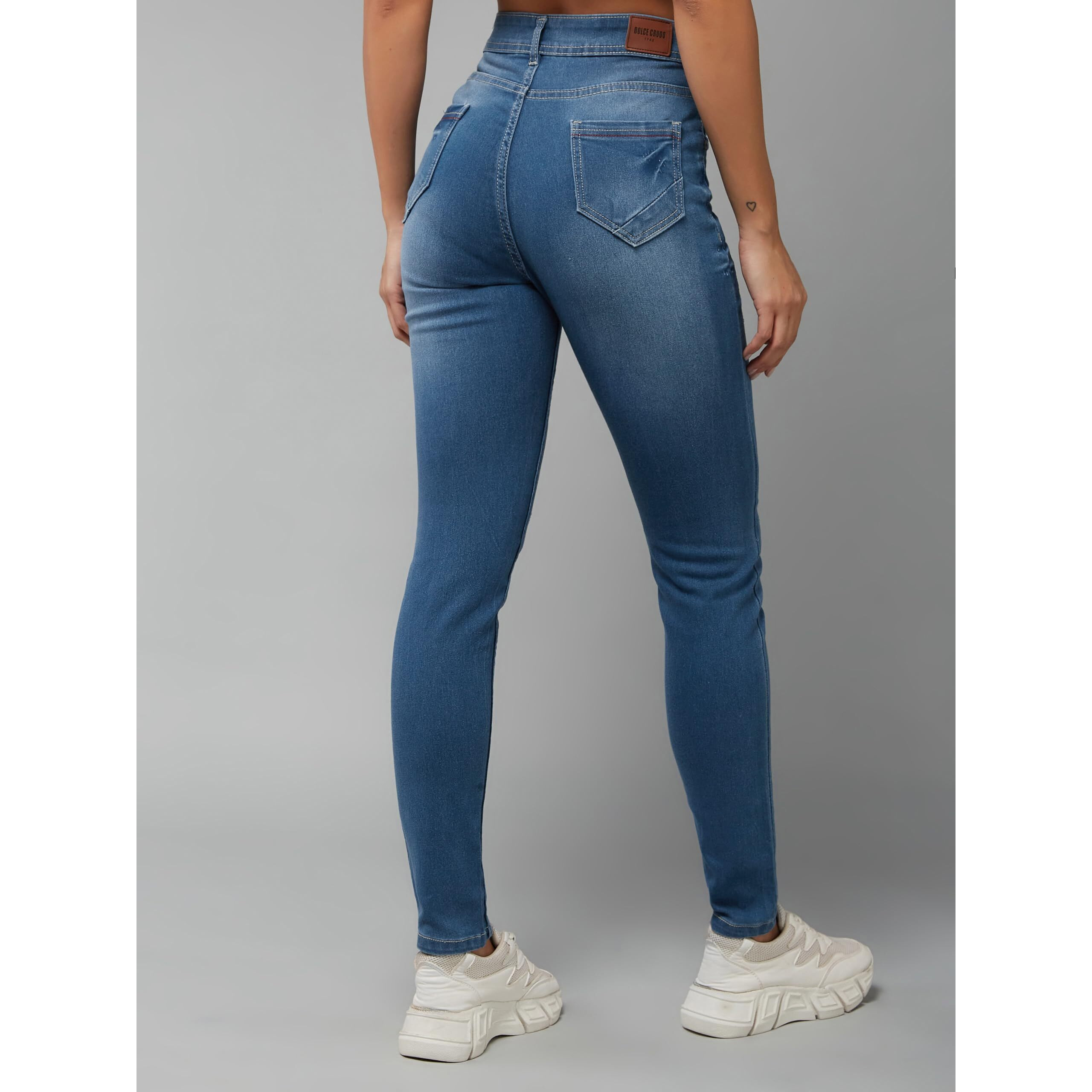 Dolce Crudo Women's Blue Skinny Fit High Rise Regular Length Denim Stretchable Jeans (Doss20Den99-17-115-28, Blue, 28)