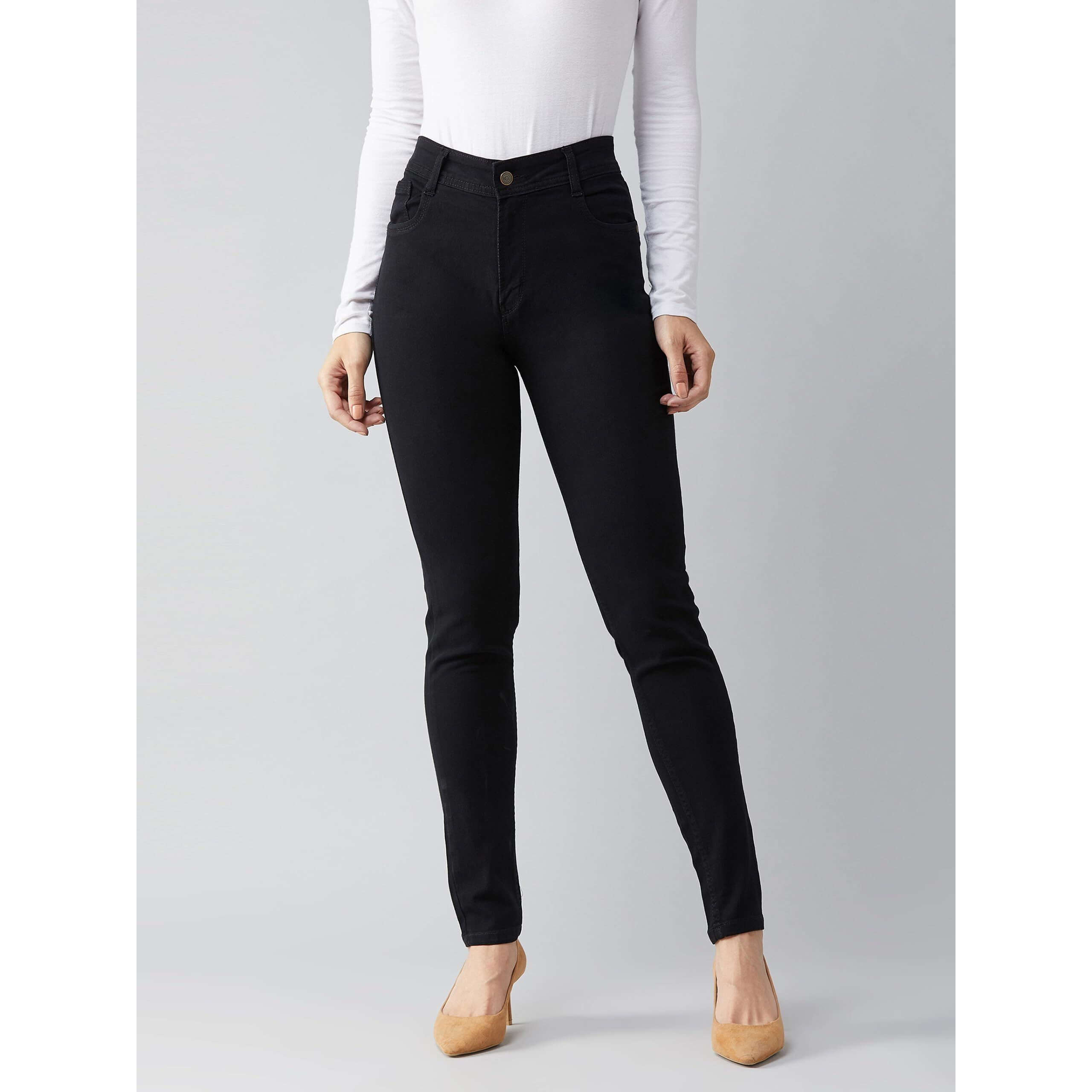 Dolce Crudo Women's Black Slim Fit High Rise Regular Length Stretchable Denim Jeans (Doss21Den99-37-62 26,Black,26)