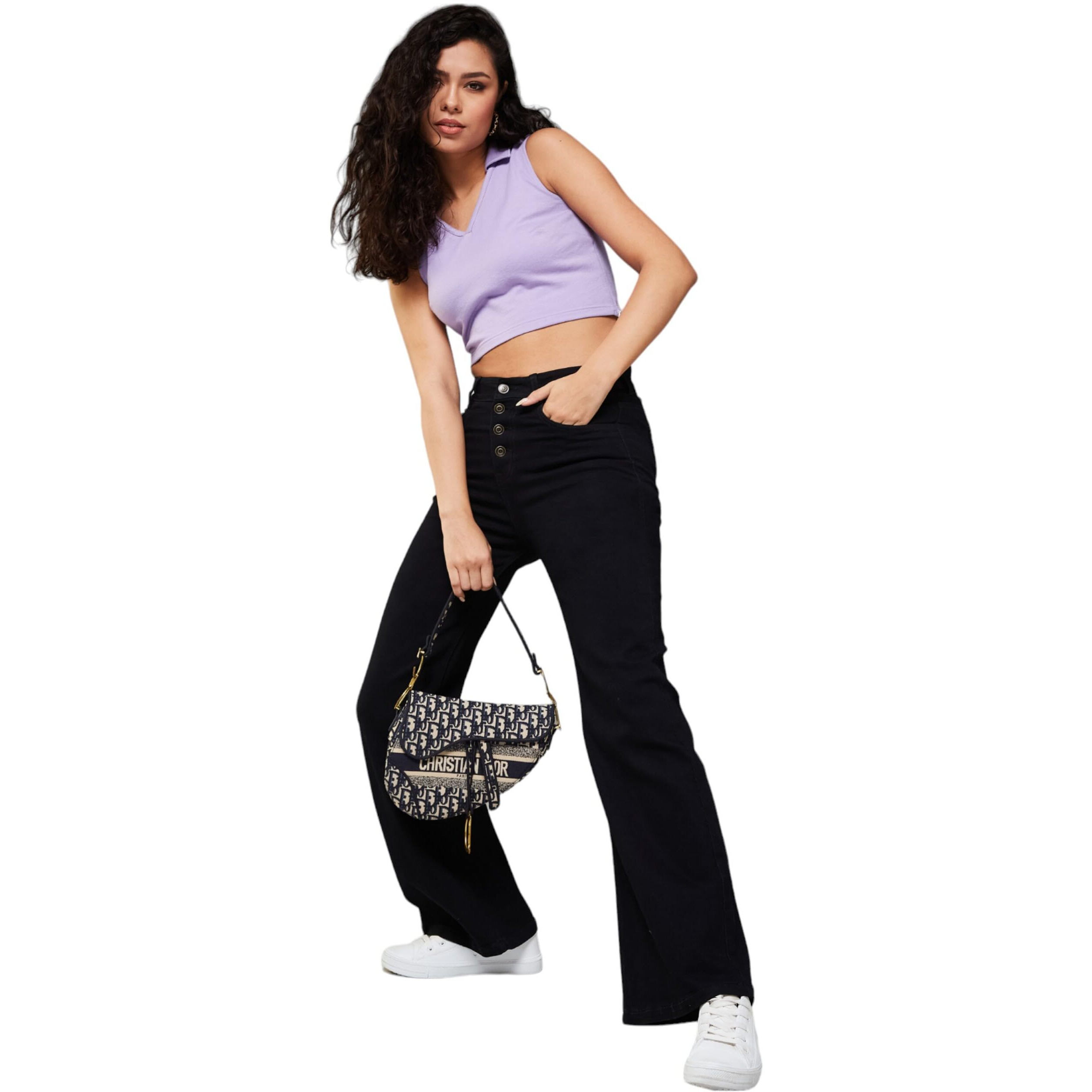 Dolce Crudo Women's Wide Leg High Rise Clean Look Jeans (Doss24Den79-19-335-34, Charcoal Black, 34)