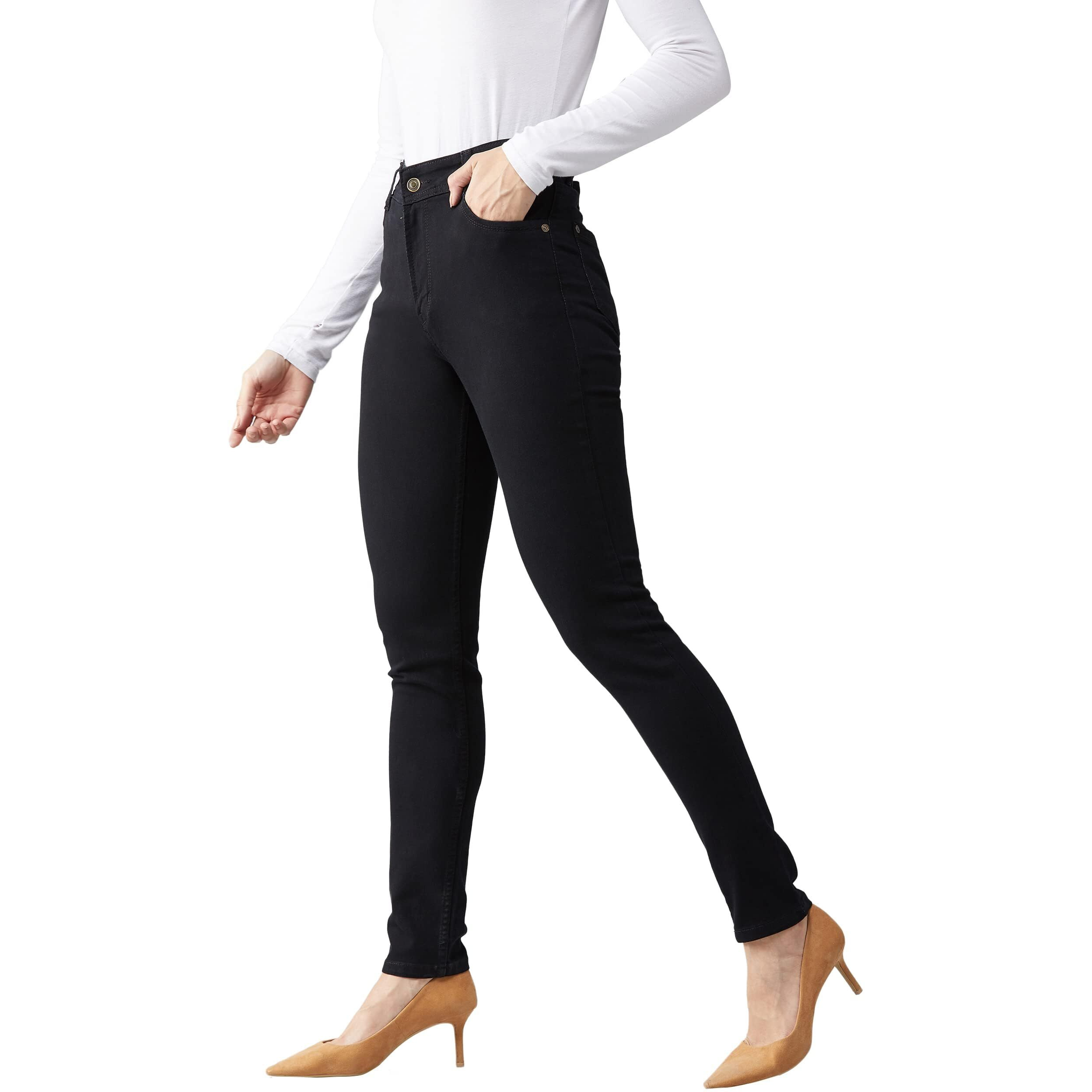 Dolce Crudo Women's Black Slim Fit High Rise Regular Length Stretchable Denim Jeans (Doss21Den99-37-62 34,Black,34)